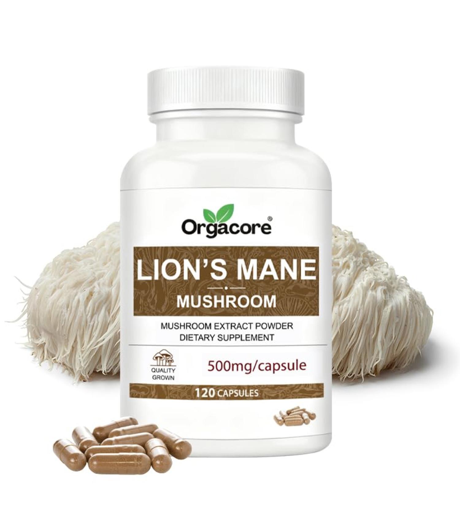 ORGACORE Real Lion s Mane Mushroom Extract Capsules (120 Count) Hericium Erinaceus with Beta Glucans Brain & Immune Support Supplement for Memory Focus & Overall Cognitive Health - Buy Online on GoSupps.com
