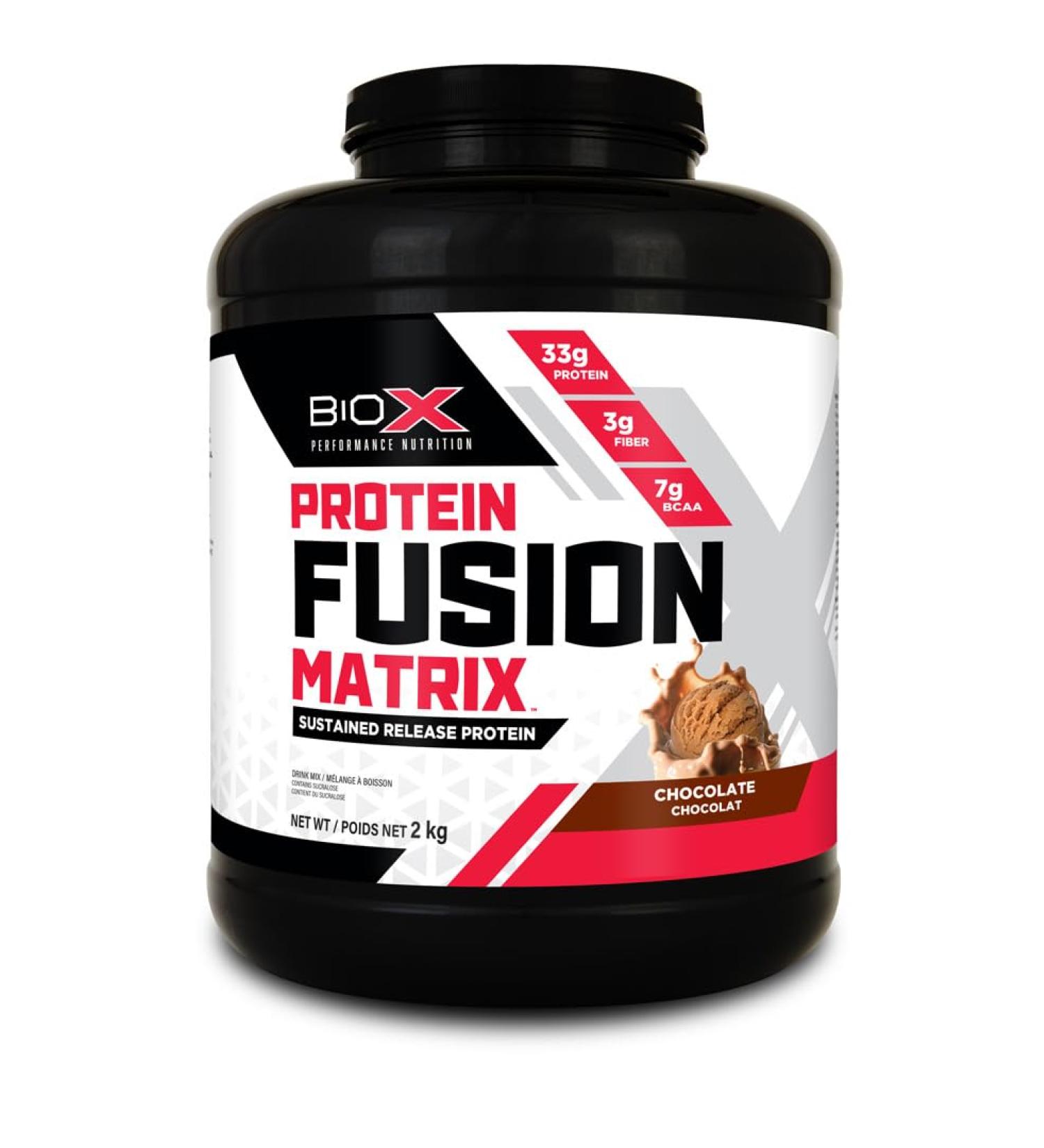BioX Protein Fusion Matrix | Sustained Release Whey Protein Matrix | Timed Release Whey Concentrate Whey Isolate & Micellar Casein | 33g Protein 5g Glutamine 3g Fibre | 4.4LB (Chocolate) - Buy Online on GoSupps.com