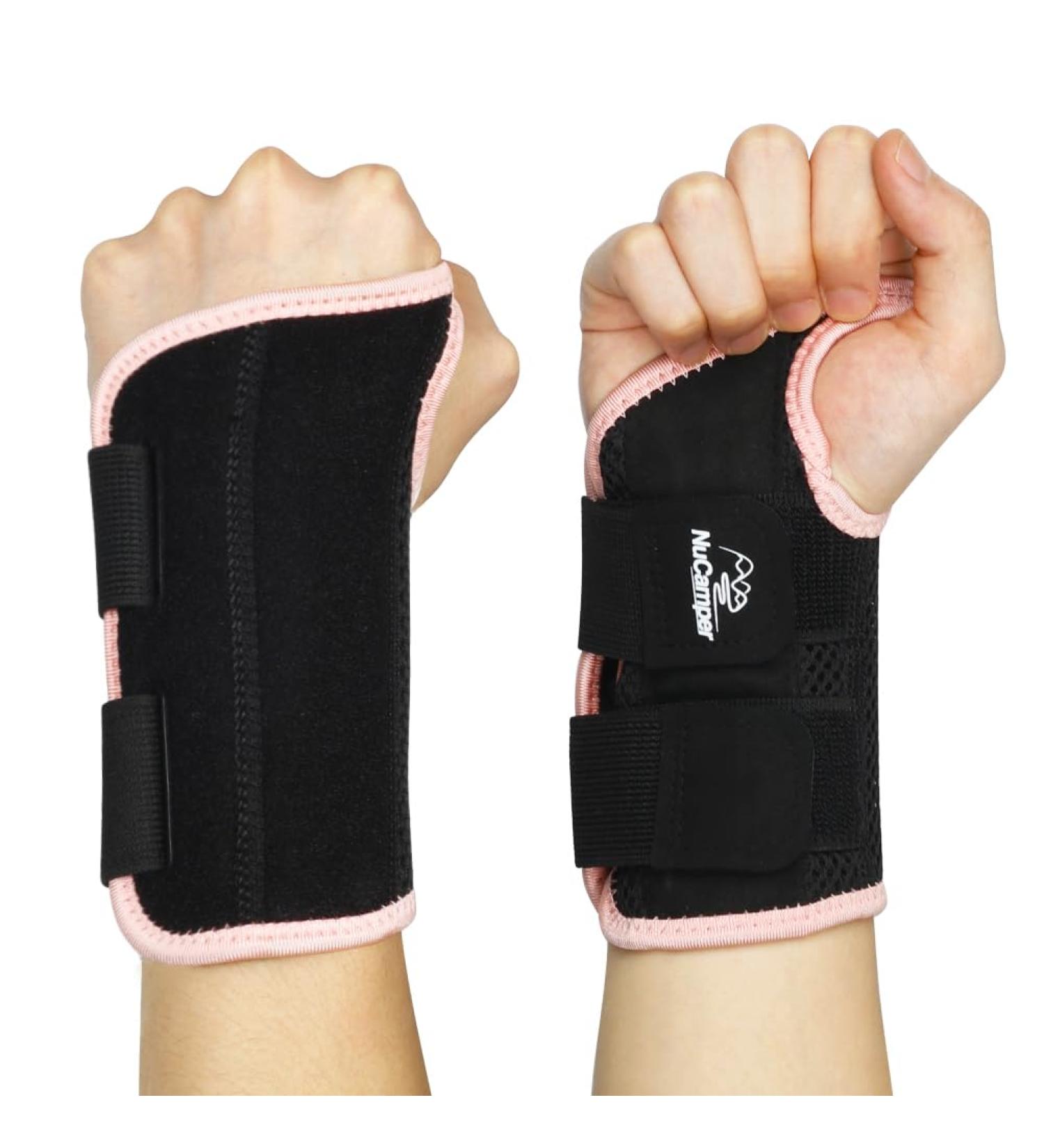 Nucamper Breathable Adjustable Wristband for Arthritis & Tendonitis - Metal-Style Stabilizer - L/XL Left Hand - Black/Rosa - Supports Sprains & Injuries - Buy Online on GoSupps.com