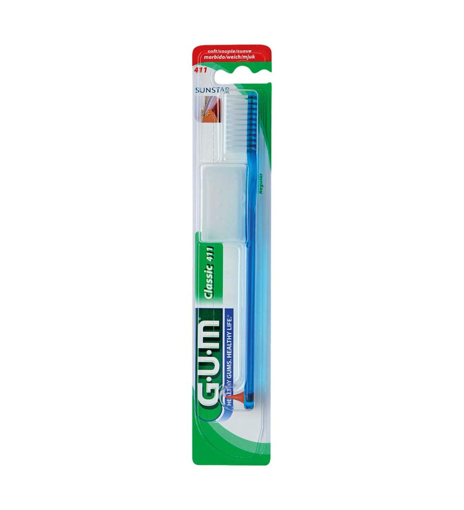 GUM 411 Classic Full size brushes Soft Toothbrush With Rubber Tip - 12 count - Buy Online on GoSupps.com