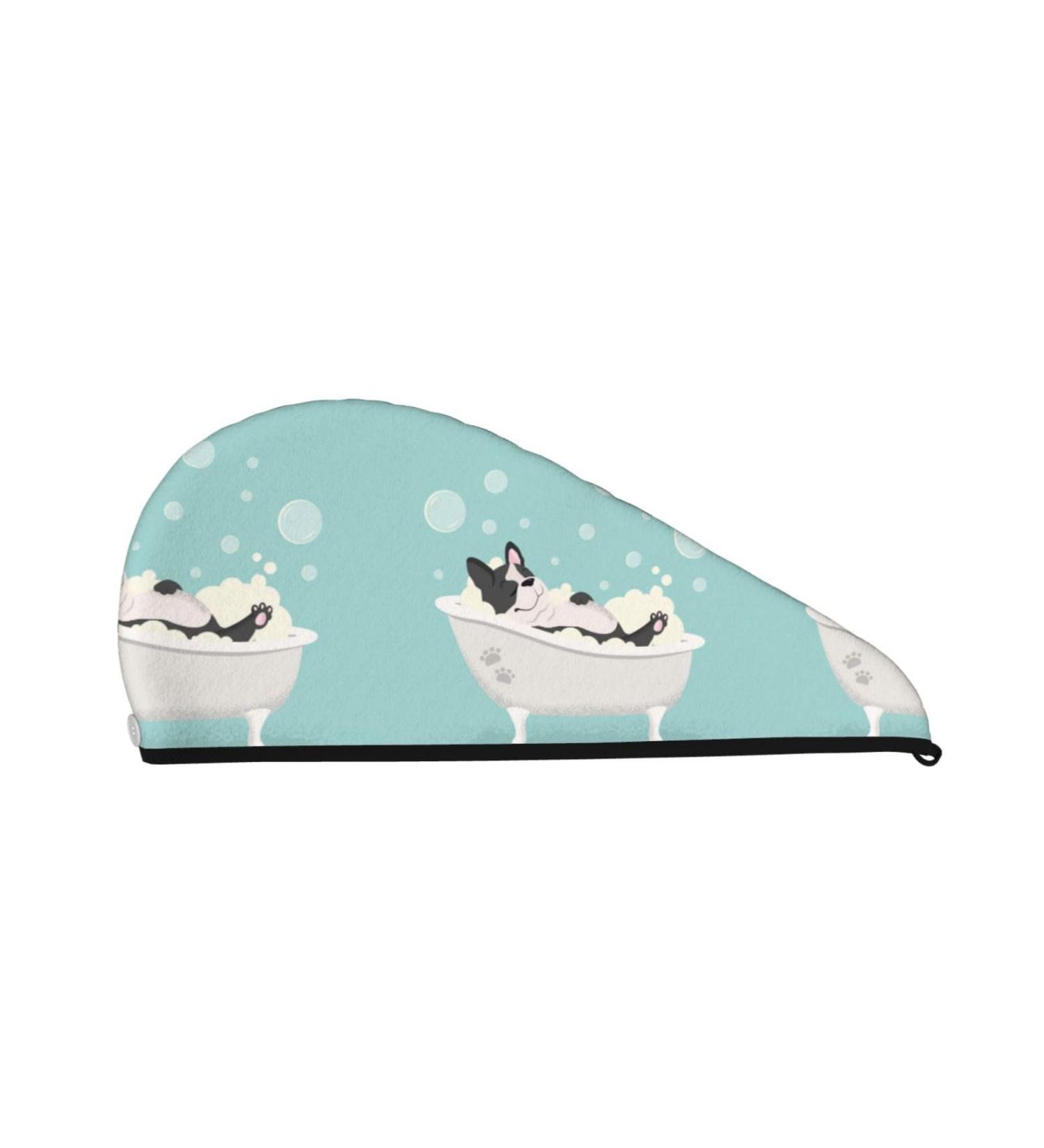 Hair Towel Wrap - Quick Drying Towel Turban with Button - Cute French Bulldog Design - Buy Online on GoSupps.com