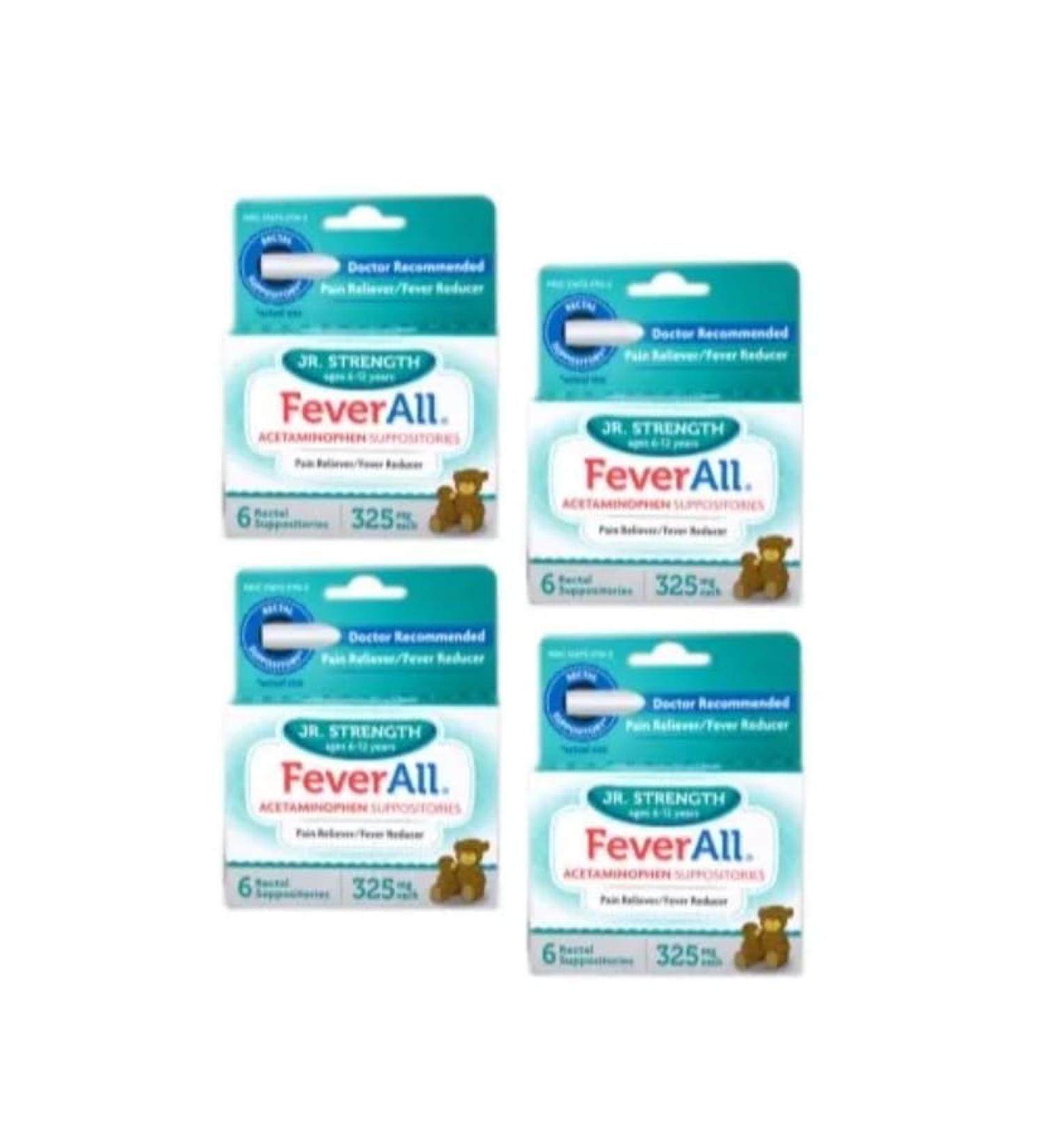Buy 4 Pack FEVERALL JR. Acetaminophen 325MG Suppository (6CT) - Fast International Shipping & Relief for Kids - Buy Online on GoSupps.com