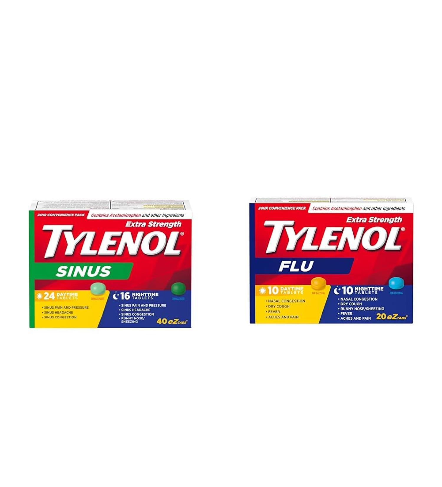 TYLENOL Sinus Extra Strength and Extra Strength Flu eZ Tabs Combo Pack | Relieves Sinus Flu Symptoms Day and Night 60 Count - Buy Online on GoSupps.com