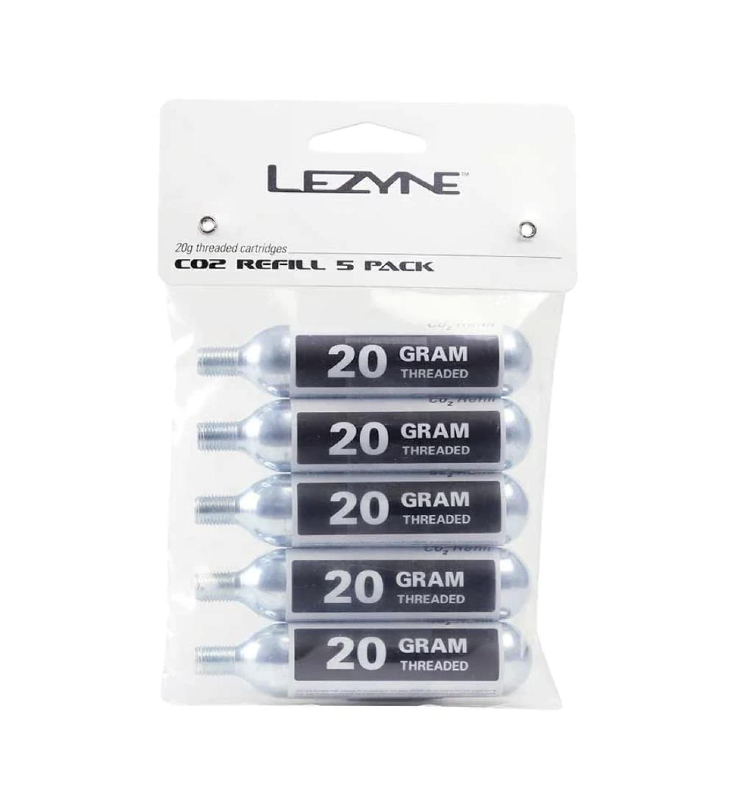 LEZYNE 20g Threaded CO2 Bicycle Tire Inflation Cartridges - 5-Pack