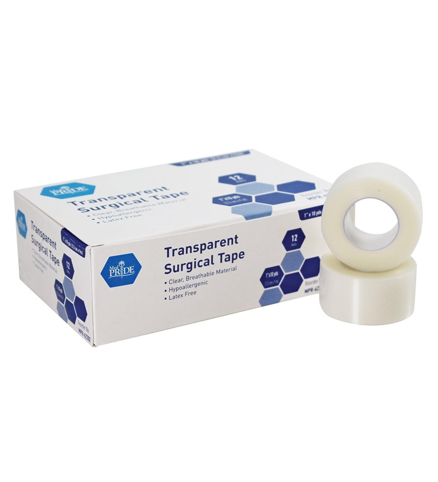 Med PRIDE Transparent Medical Tape (12 Rolls) - 1 x 10 yds - Latex-Free Clear Surgical Bandage Tape for Wound Care - Buy Online on GoSupps.com