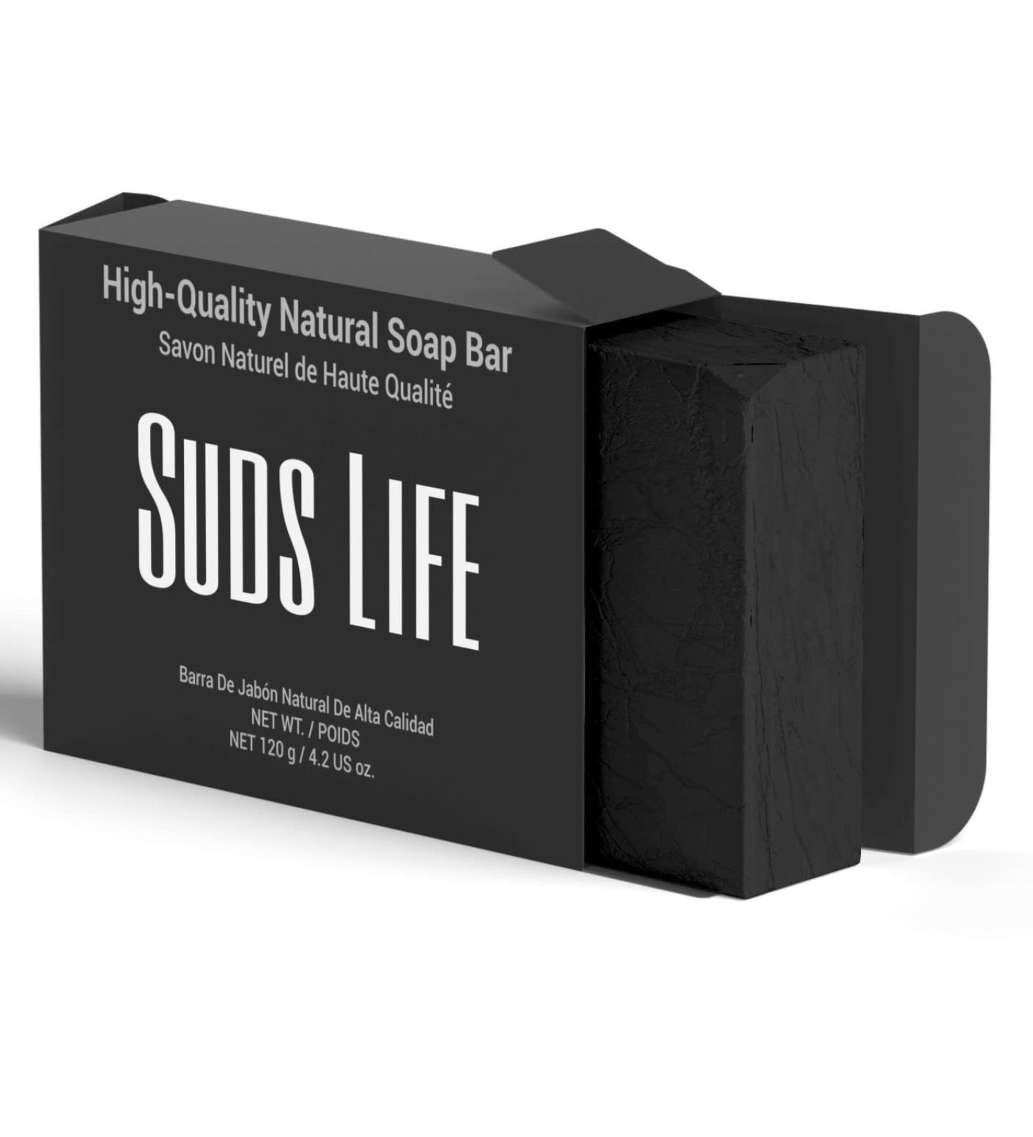 Suds Life Charcoal All Natural Soap for Men - Detoxifying & Purifying Natural Soap Bar | 4.2 oz | International Shipping Available - Buy Online on GoSupps.com