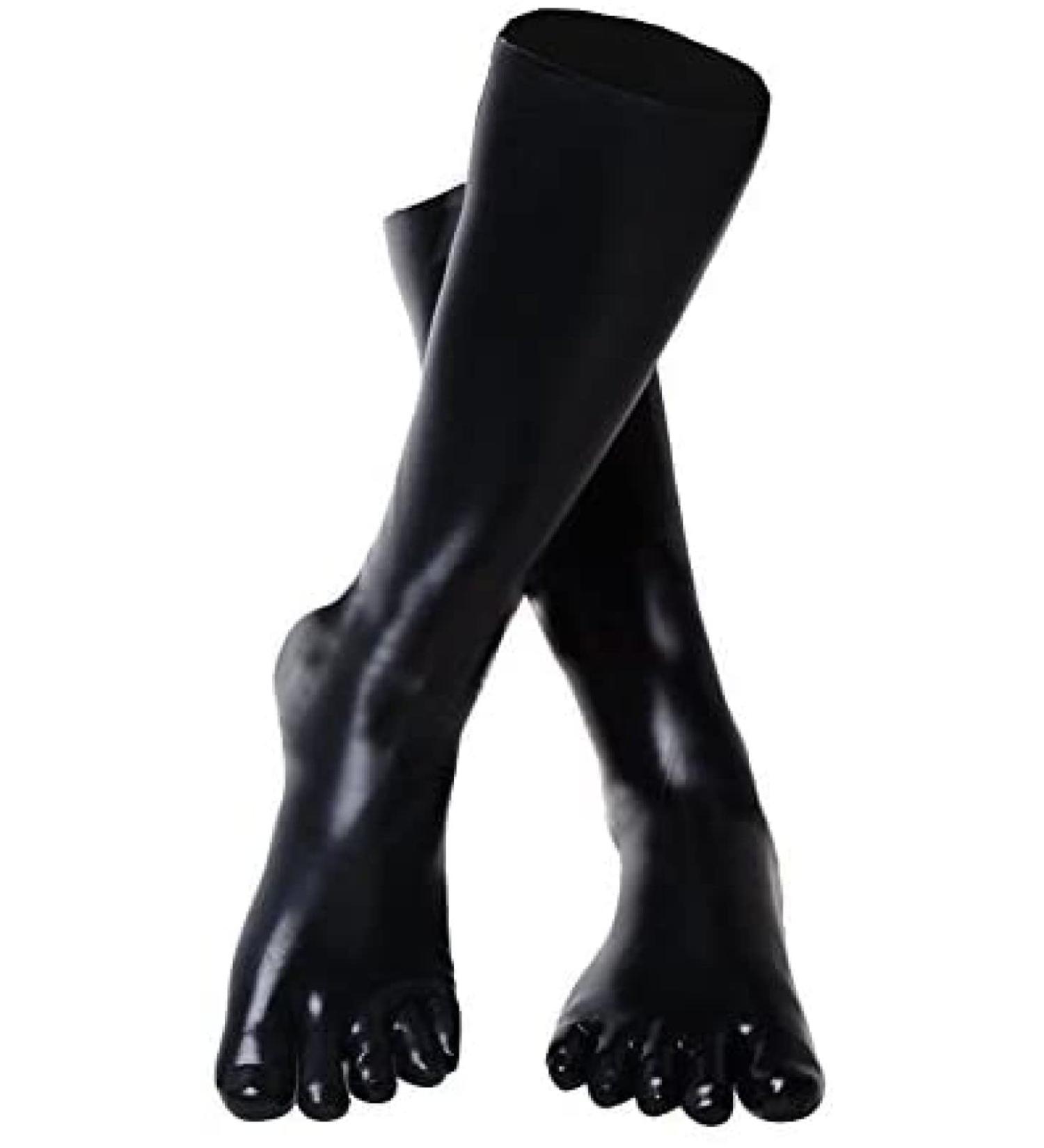 Unisex Knee High Latex Toe Socks | Calf High Costumes for Men & Women - Black Large - Buy Online on GoSupps.com