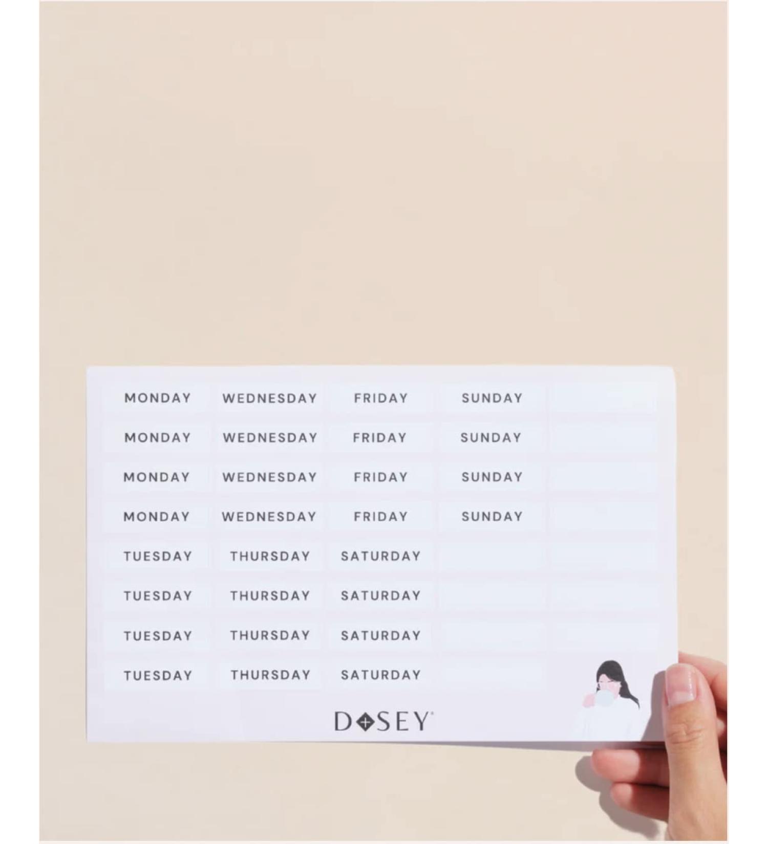 Dosey Daily Sticker Set for Pill Pouches - Medication Reminder Stickers for Easy Use - Includes Weekly & Daily Labels - Buy Online on GoSupps.com