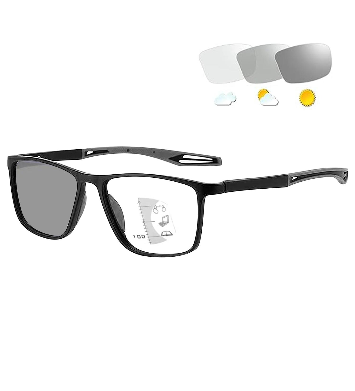 Photochrome Progressive Multifocus Reading Glasses - Self-Tinting Anti-Blue Light UV Protection Sunglasses for Outdoor Reading (2.0x Black/Gray) - Men & Women - Buy Online on GoSupps.com