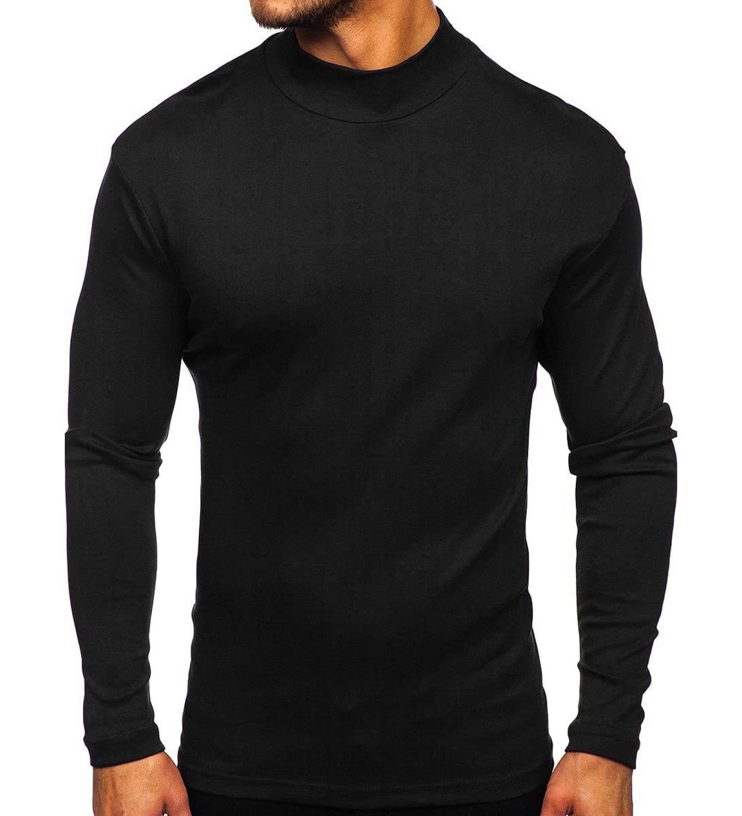Men's Black Mock Turtleneck Long Sleeve T-Shirt - Large | Lightweight Stretch Undershirt - Buy Online on GoSupps.com