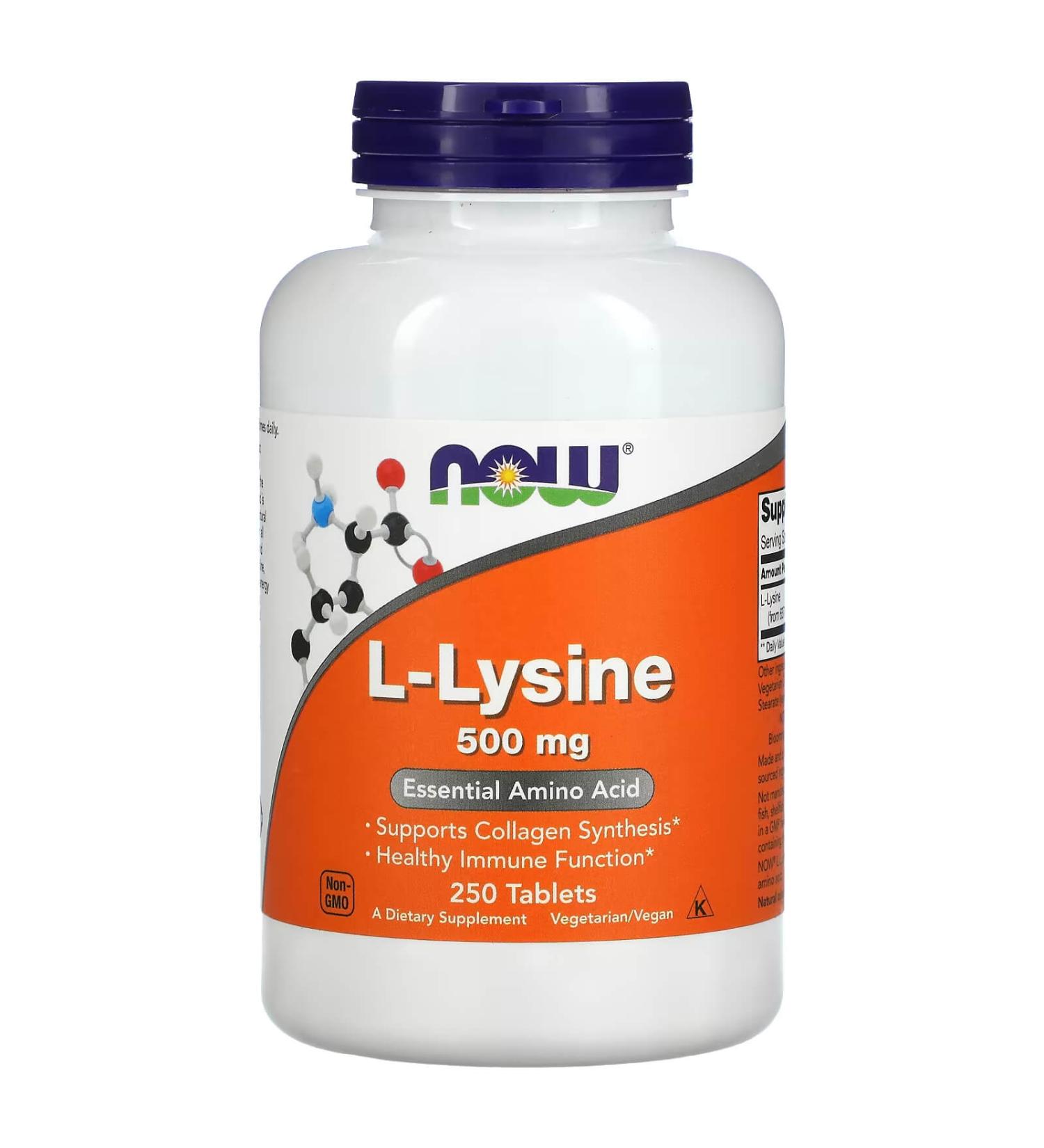 Now Foods L-Lysine 500 mg - 250 Tablets | Immune Support & Cold Sore Relief - Buy Online on GoSupps.com