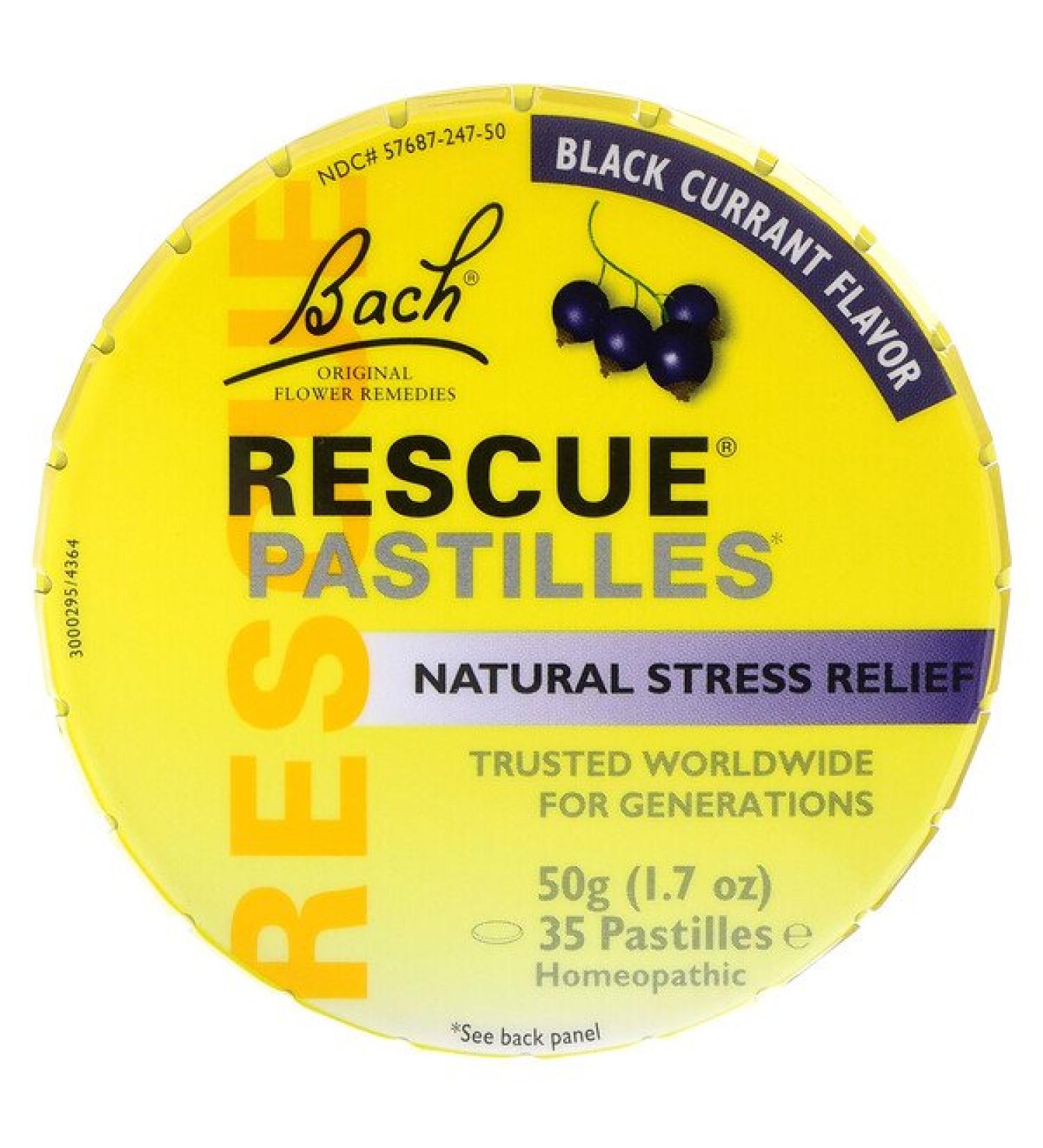 Bach Original Flower Remedies Rescue Pastilles Natural Stress Relief Black Currant Flavor 35 Pastilles 1.7 oz (50 g)