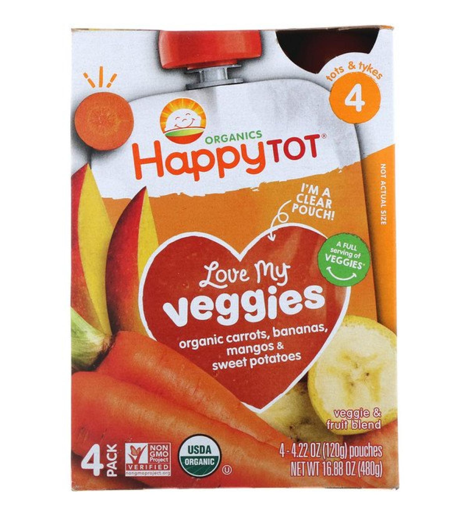 Happy Family Organics Happy Tot Love My Veggies Carrot Banana Mango & Sweet Potato 4 Pouches - 4.22 oz (120 g) Each