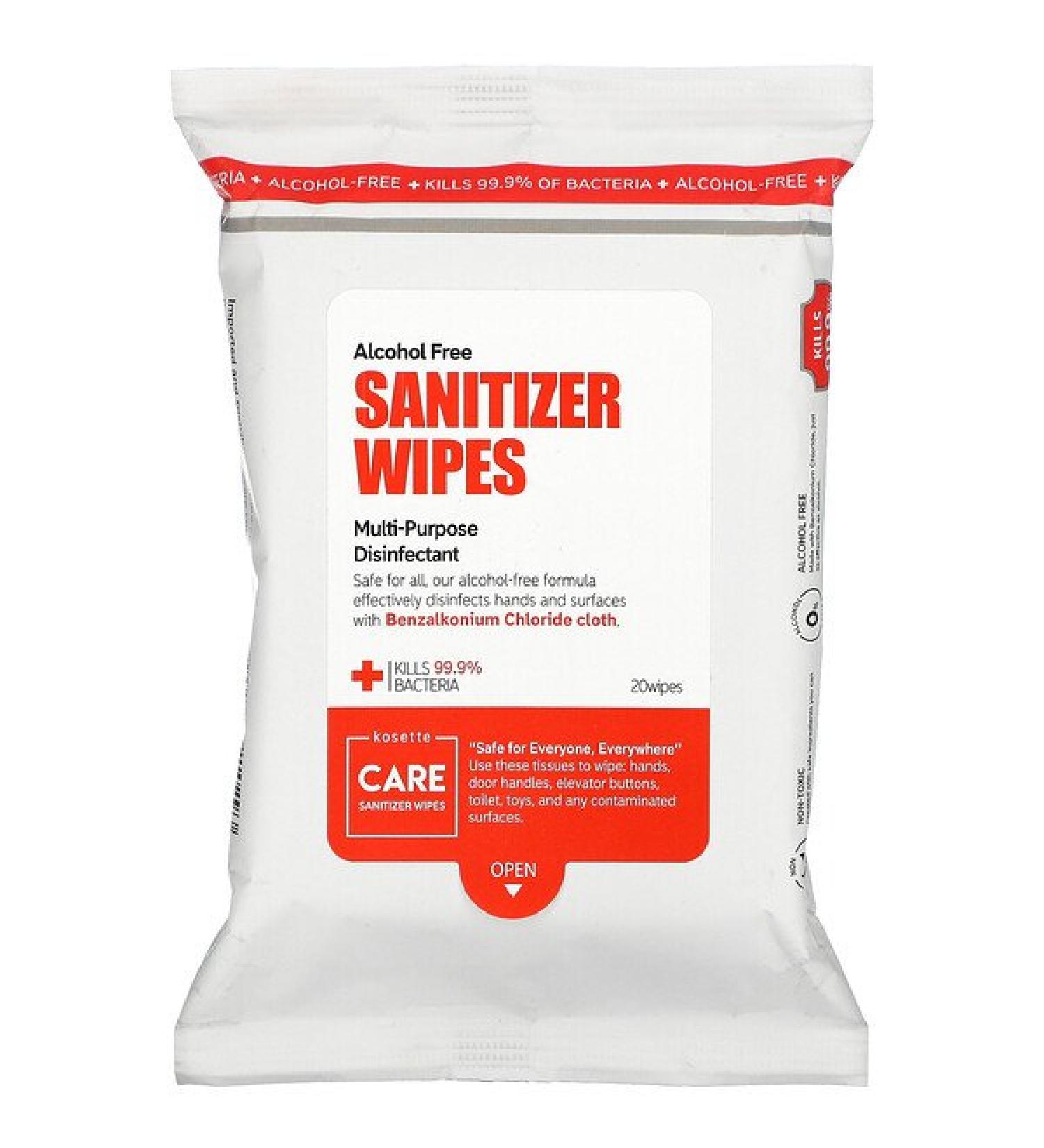 Kosette Sanitizer Wipes Alcohol-Free 20 Wipes