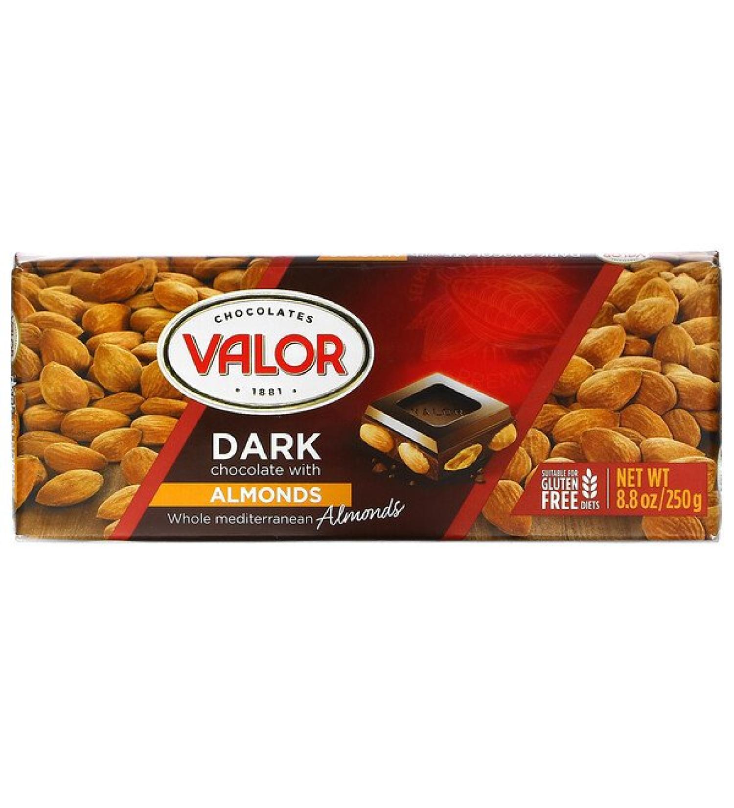 Valor Dark Chocolate With Almonds 8.8 oz (250 g)