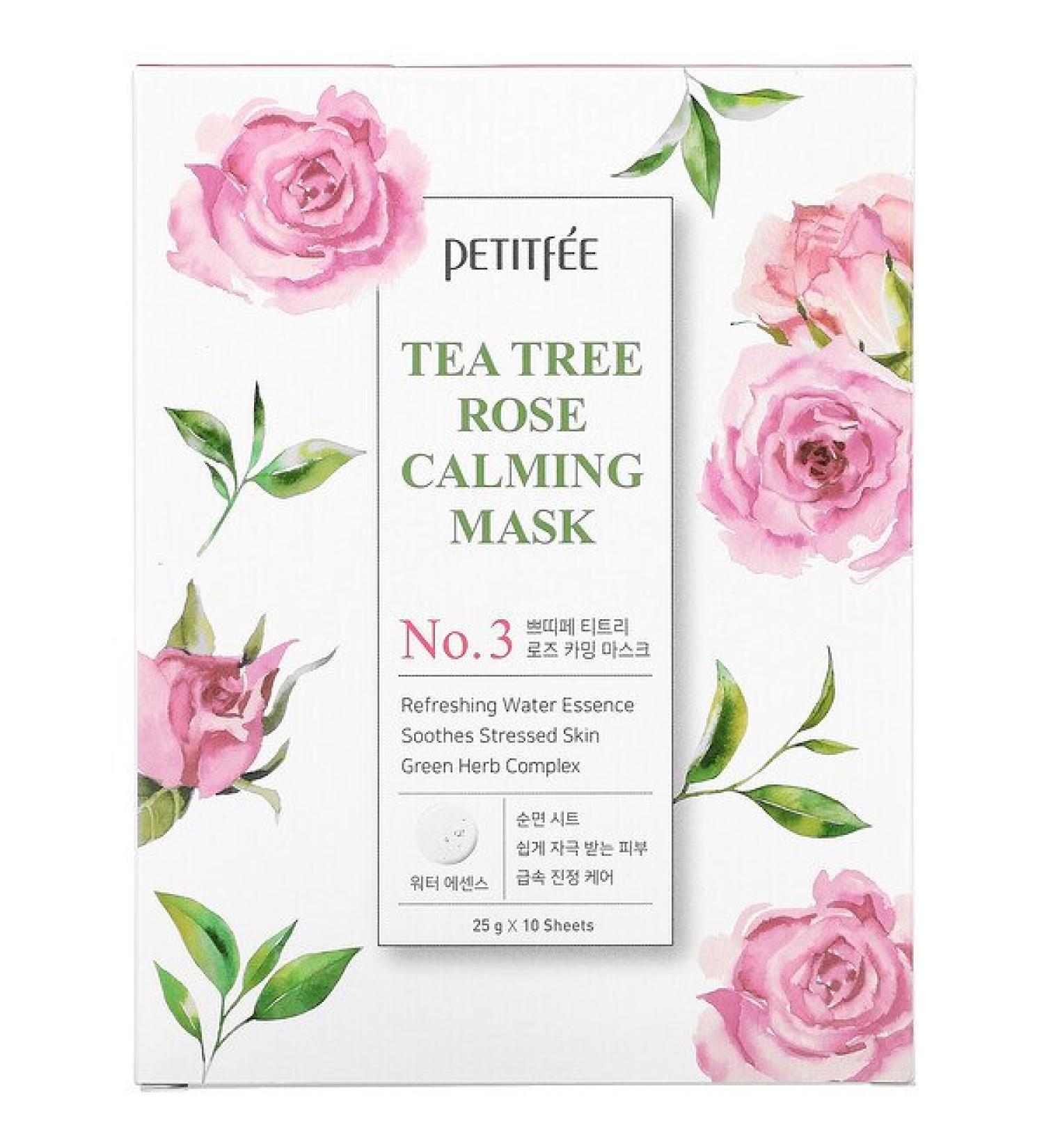 Petitfee Tea Tree Rose Calming Beauty Mask No. 3 - 10 Sheets, 25g Each | Soothing Skincare - Buy Online on GoSupps.com