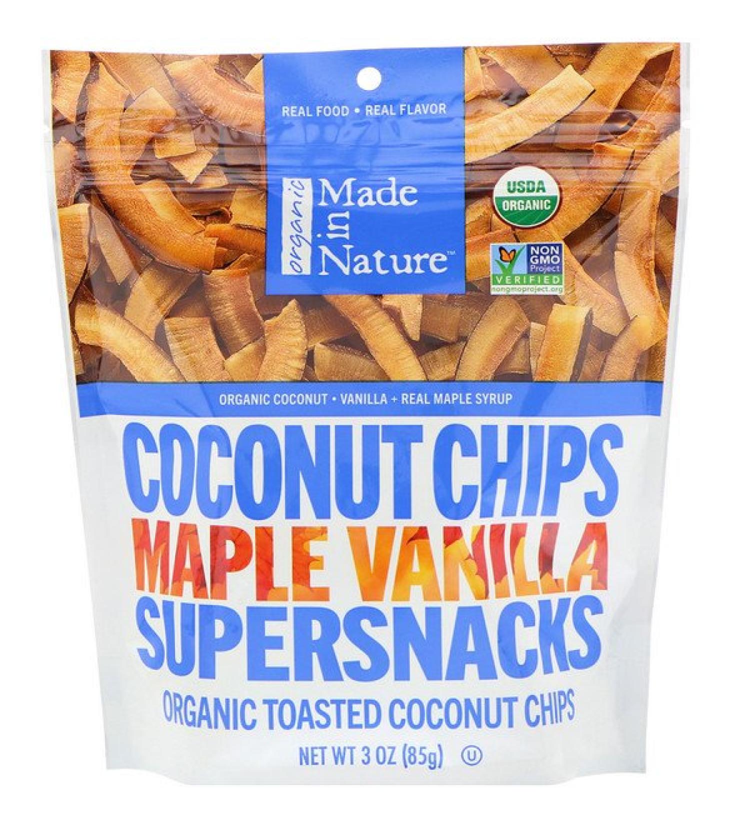 Made in Nature Organic Coconut Chips Maple Vanilla Supersnacks 3 oz (85 g)