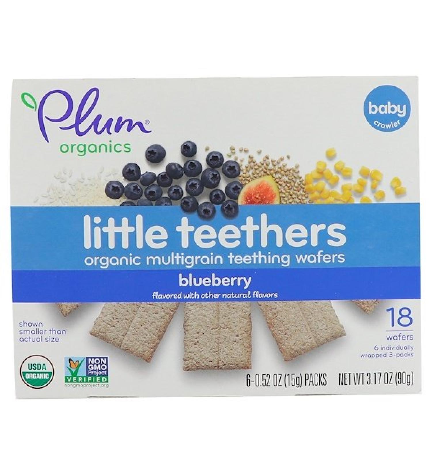 Plum Organics Little Teethers Organic Multigrain Teething Wafers Blueberry 6 Packs 0.52 oz (15 g) Each