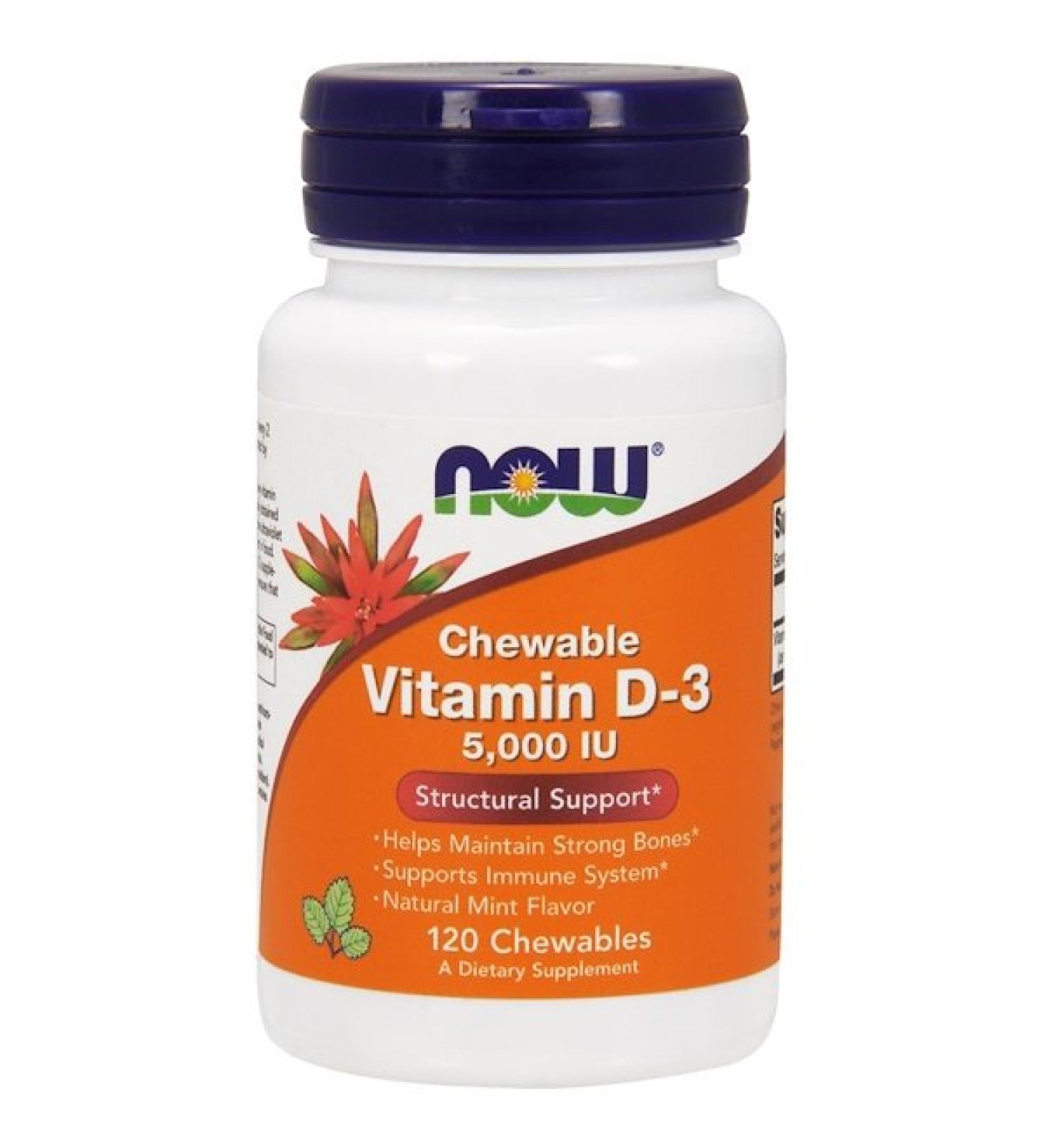 Now Foods Chewable Vitamin D-3 Natural Mint Flavor 5000 IU 120 Chewables