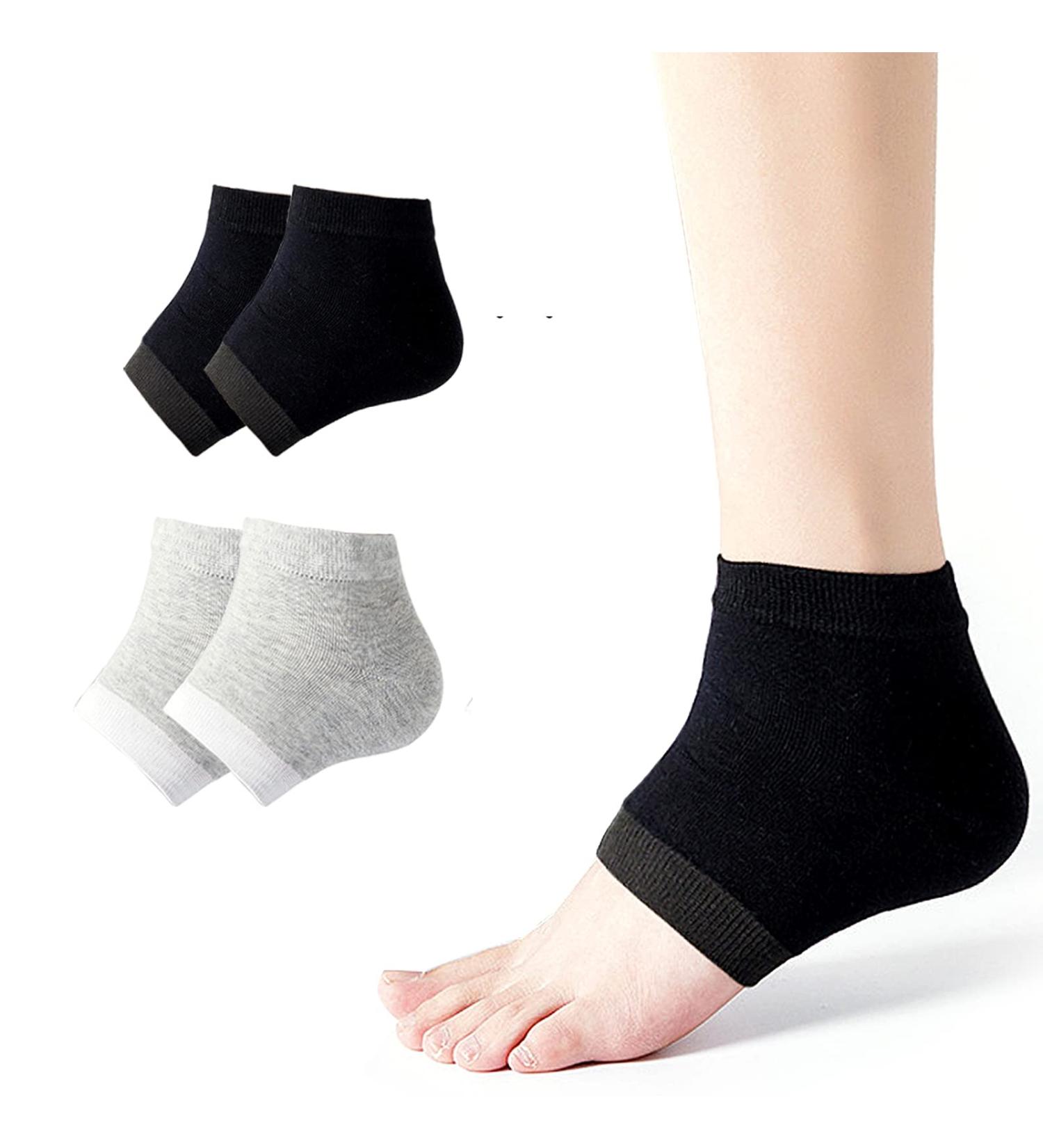 Moisturizing Gel Socks for Cracked Heels Treatment - Open Toe Silicone Spa Socks for Dry Feet Care (2 Pairs - Black & Gray) - Perfect for Women - Buy Online on GoSupps.com