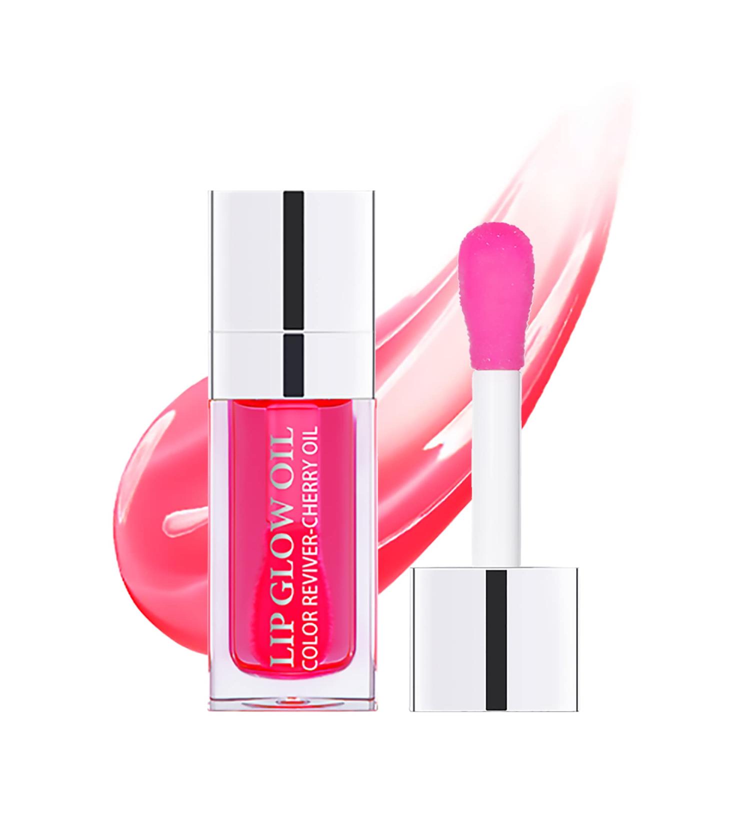 Cherry Plumping Lip Oil - Hydrating Tinted Gloss for Nourished Lips | Non-Sticky Lip Care with Big Brush Head for Glittery Shine - Buy Online on GoSupps.com