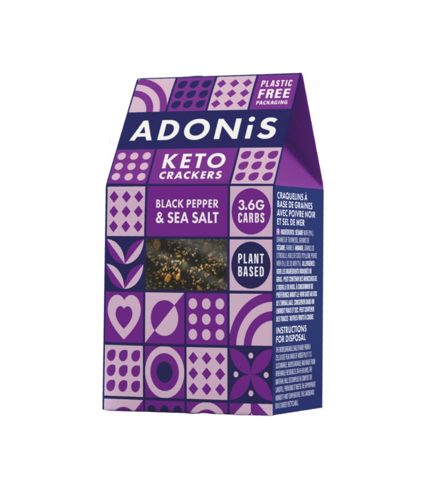 ADONIS Keto Black Pepper and Sea Salt Crackers (Pack of 10 Crackers 60g) | Vegan and Keto l 100% Natural l Gluten Free Sugar - Buy Online on GoSupps.com
