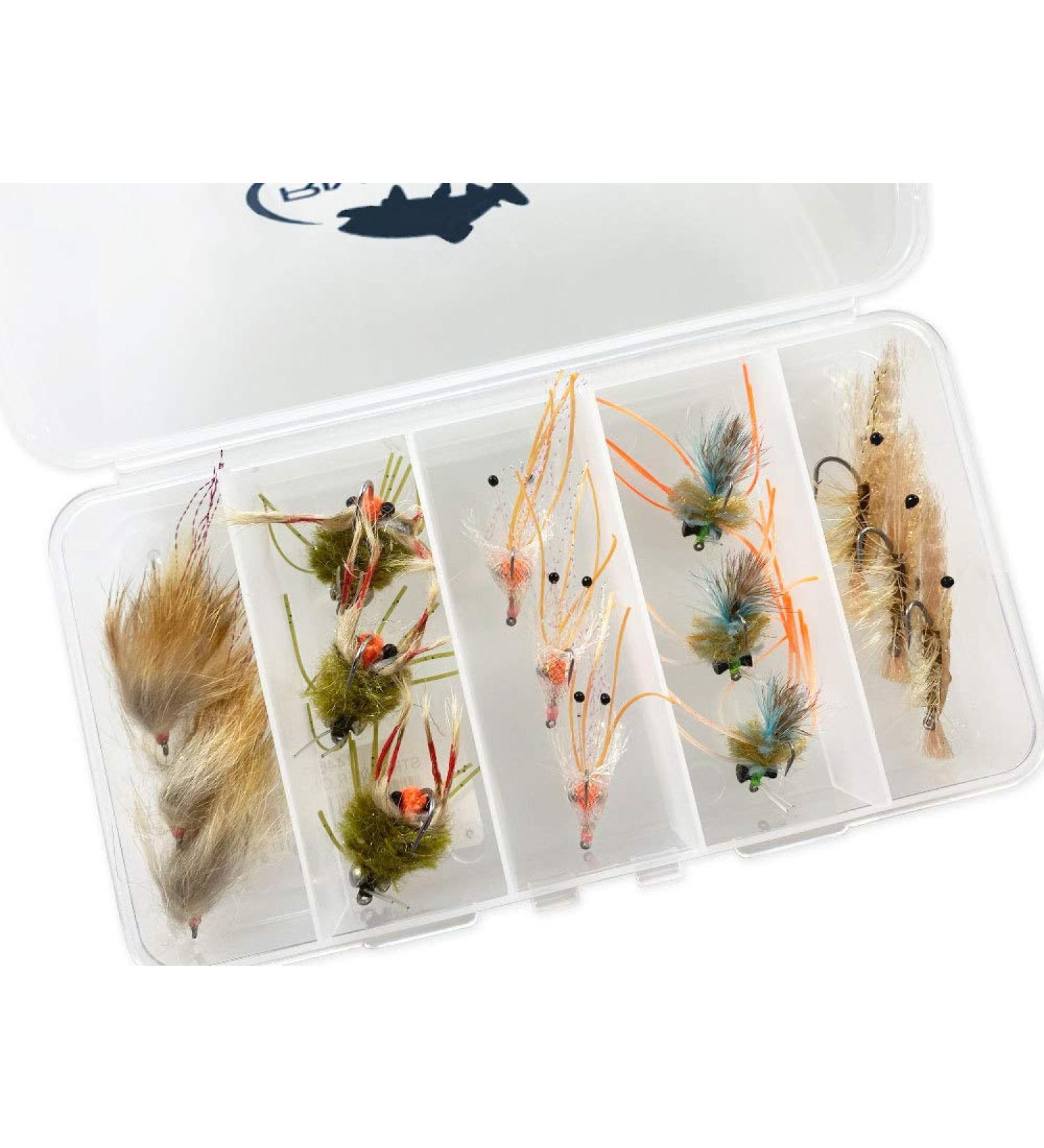 RiverBum Redfish Flies Assortment Kit with Fly Box - 15 Piece Crazy Charlie, Shrimp, and Crab Flies for Fly Fishing - Buy Online on GoSupps.com