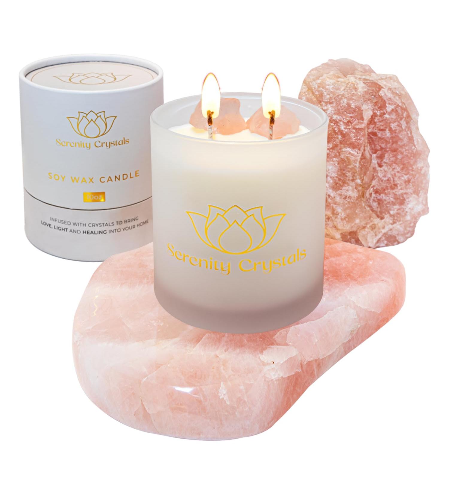 Serenity Crystals Candle Infused with Rose Quartz/Tropical Blush for Relaxation - Buy Online on GoSupps.com