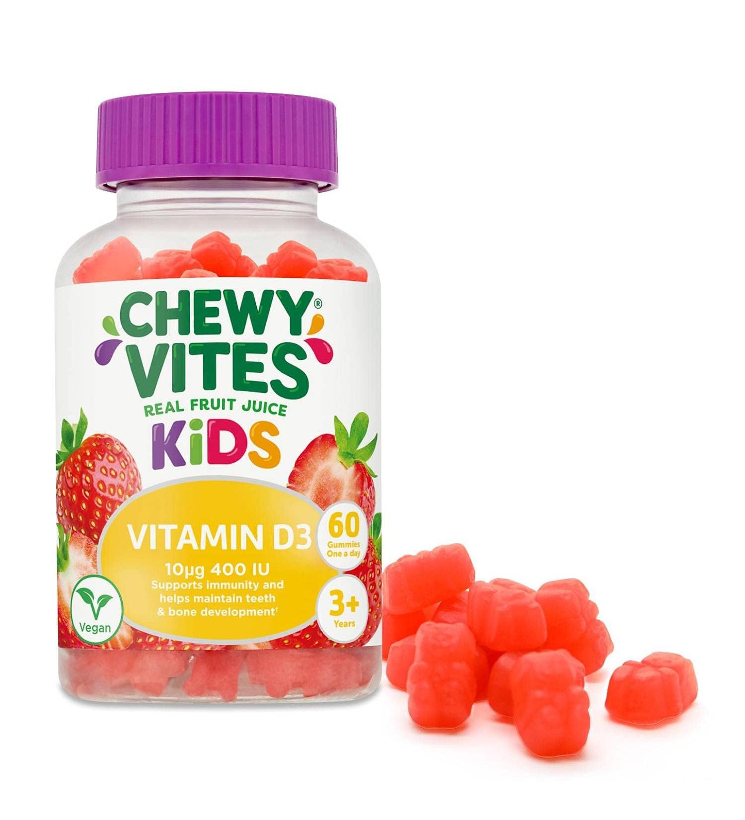 Chewy Vites Kids High Strength Vitamin D3 Gummies | 10mcg 400 IU | 60 Count | Vegan & Delicious | 2 Months Supply | Ages 3 - Buy Online on GoSupps.com