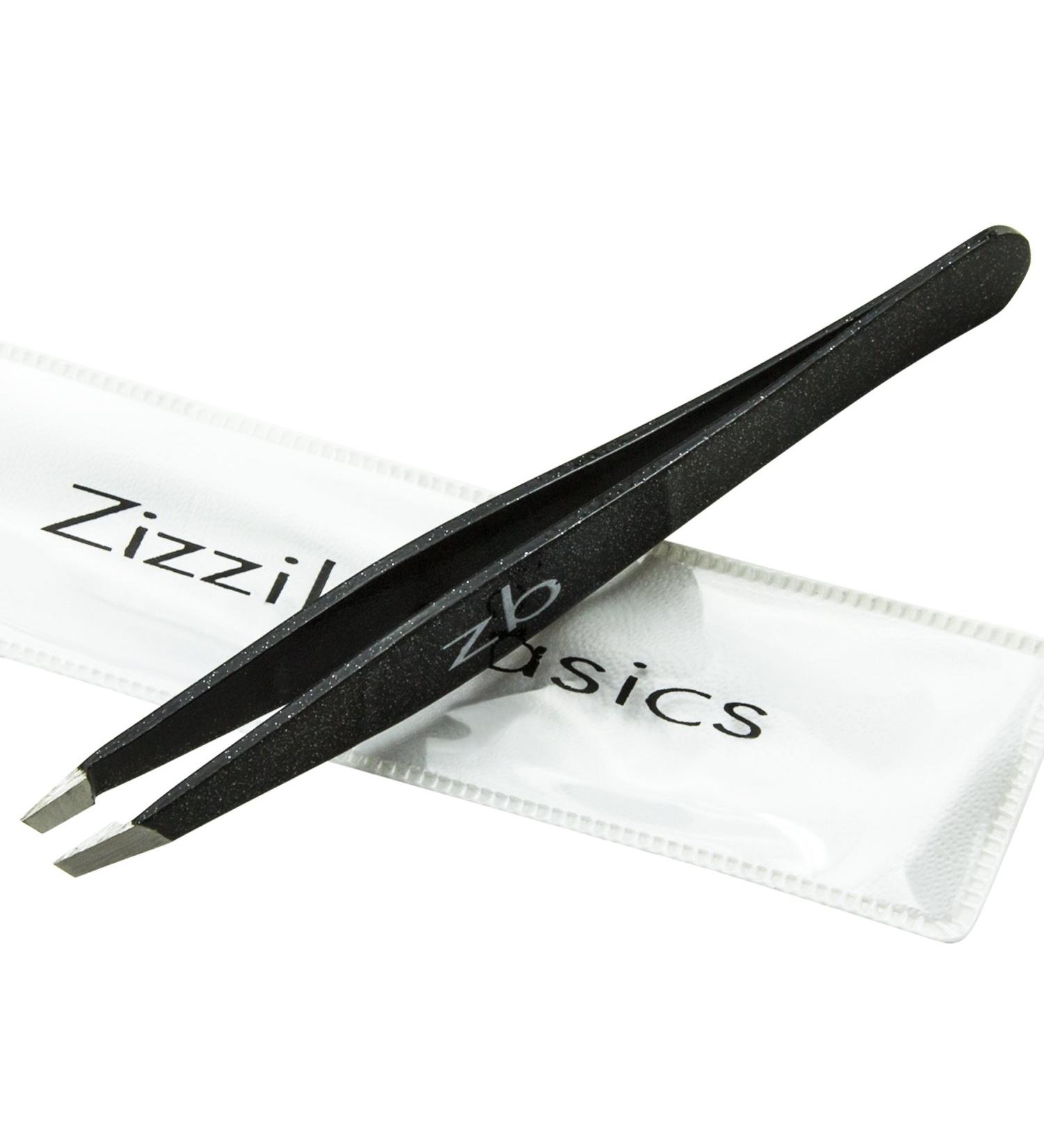 Tweezers - Surgical Grade Stainless Steel - Slant Tip for Professional Eyebrow Shaping and Facial Hair Removal - with Bonus Protective Pouch - Best Tool for Men and Women (Black) - Buy Online on GoSupps.com