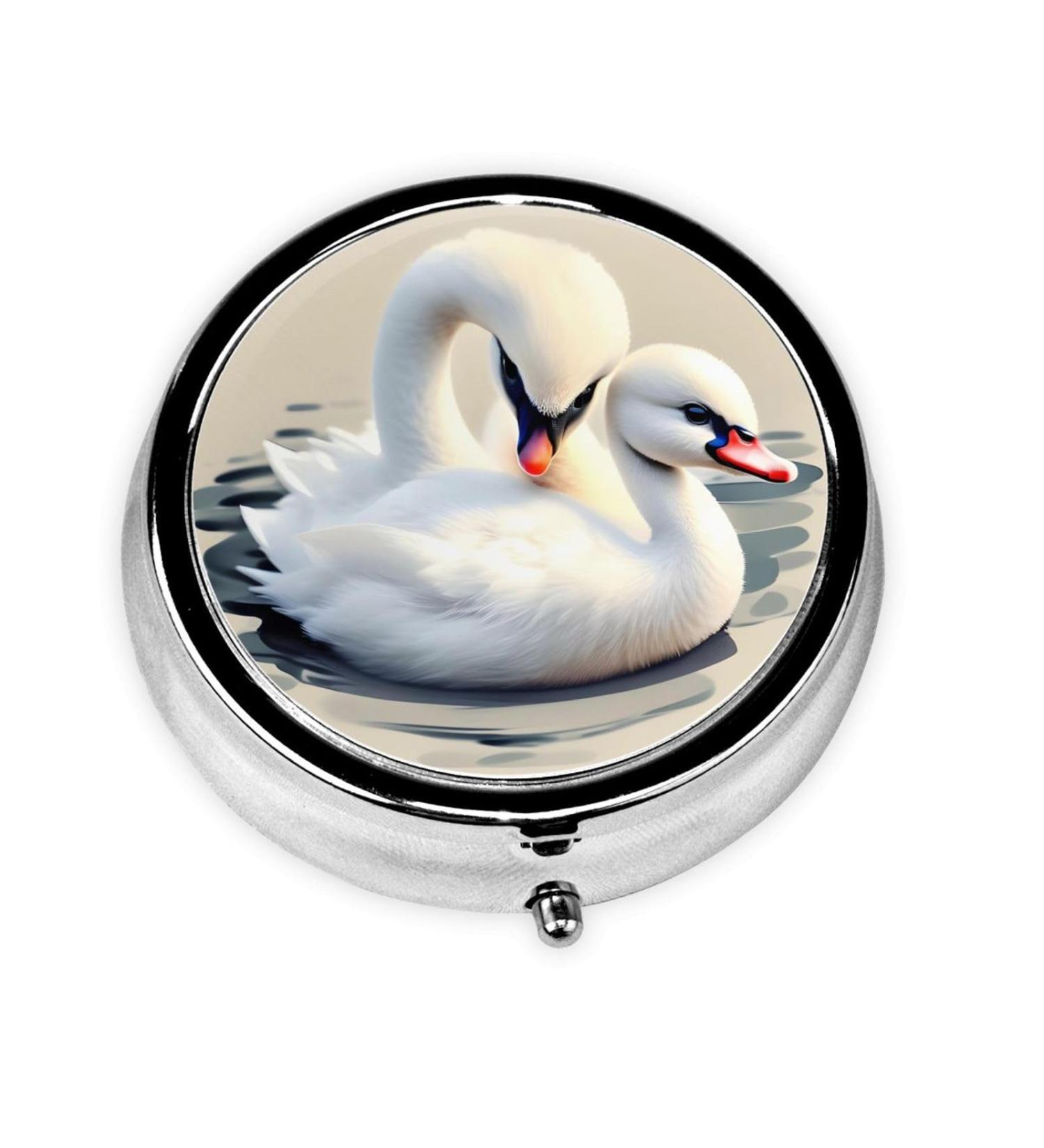 Cute Little Swan Round Pill Box | 3-Compartment Portable Organizer for Purse & Travel - Buy Online on GoSupps.com
