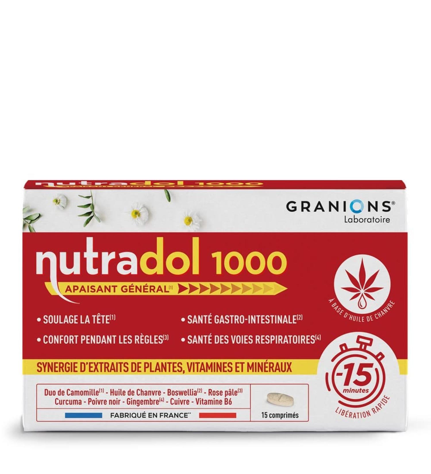 GRANIONS NUTRADOL 1000 General Soothing Head Comfort During Period Gastrointestinal Disorders Natural Formula with Plants Vitamins and Minerals Quick Release-Made in France - Buy Online on GoSupps.com