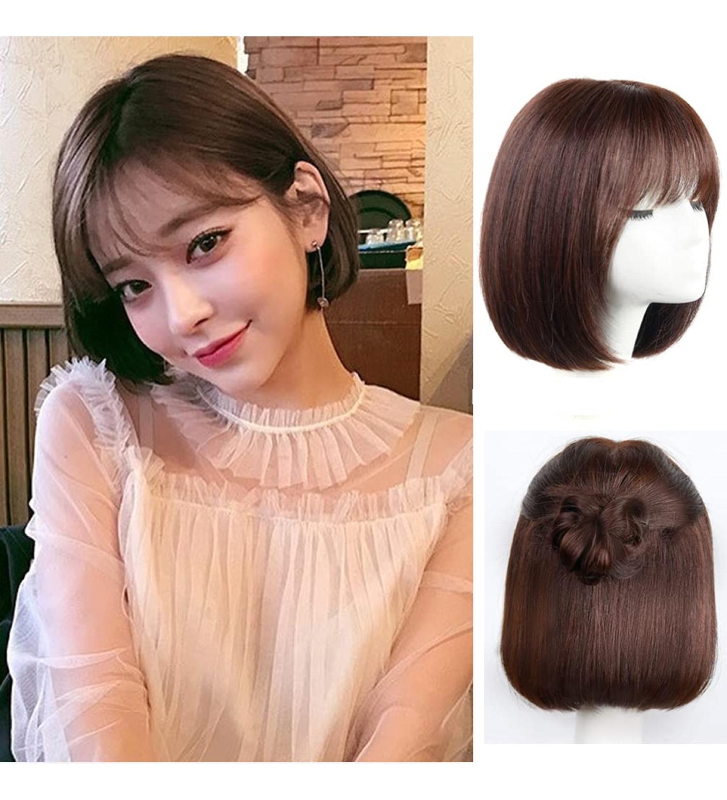 KXW Brown Bob Wig with Ponytail - Real Hair Wig for Women | Short Light Brown 12-Inch Wig for Cosplay Parties & Daily Wear - Buy Online on GoSupps.com