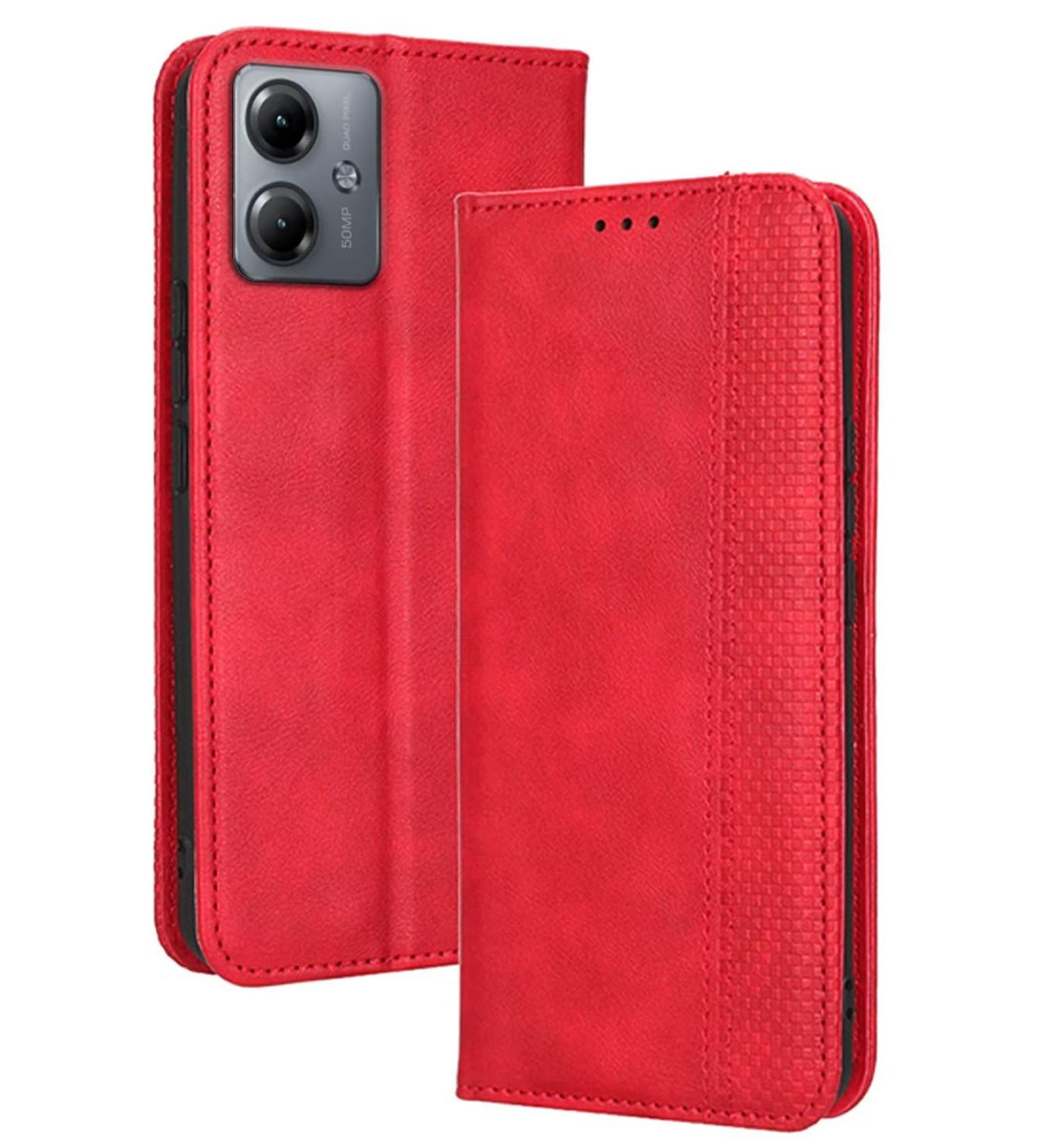RankOne Flip Leather Case Cover for Motorola Moto G14 - Stylish Red Protection (6.5) - International Shipping Available - Buy Online on GoSupps.com