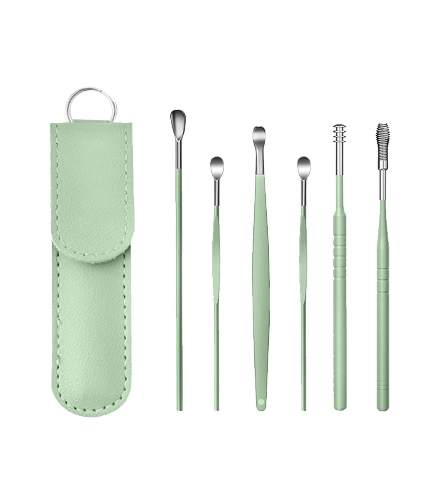 Spring Earwax Cleaner Tool Set - 6Pcs 360 Spiral Design Ear Wax Removal Kit with Storage Bag - Green - Buy Online on GoSupps.com