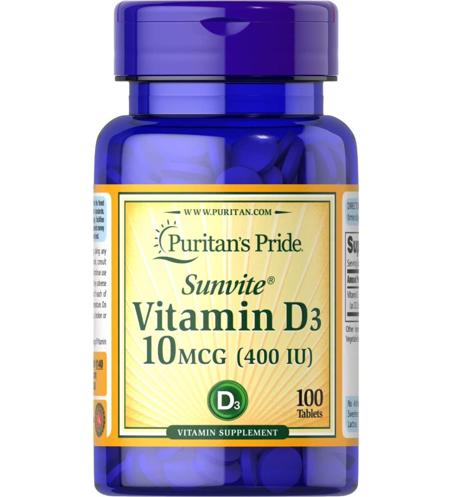 Puritan's Pride Vitamin D3 400 IU - Essential Sunshine Supplement - Buy Online on GoSupps.com