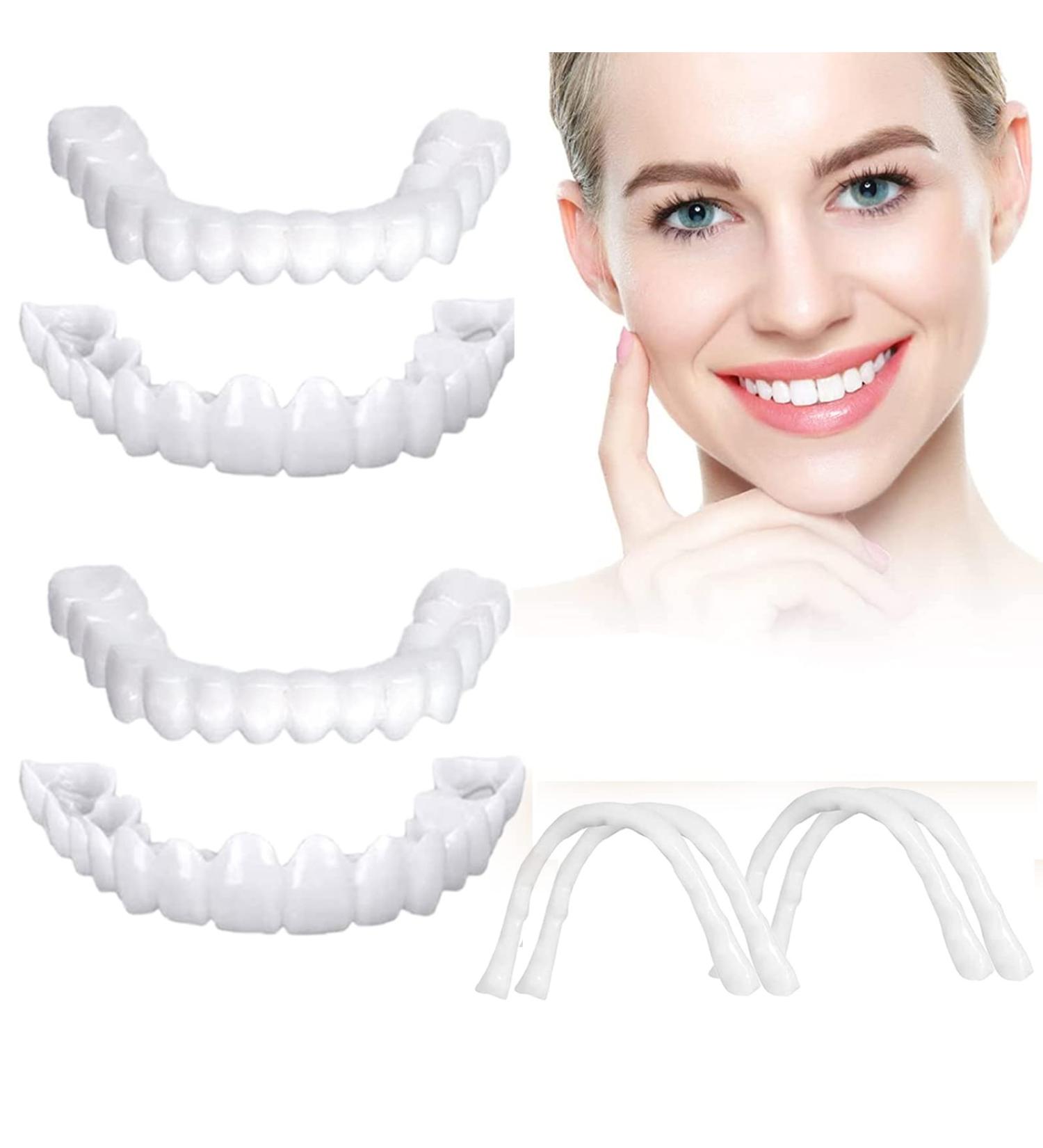 4 PCS Fake Teeth Dentures for Temporary Restoration | Dental Veneers for Men and Women | Natural & Comfortable Teeth Protection for Confident Smile - White P01 - Buy Online on GoSupps.com
