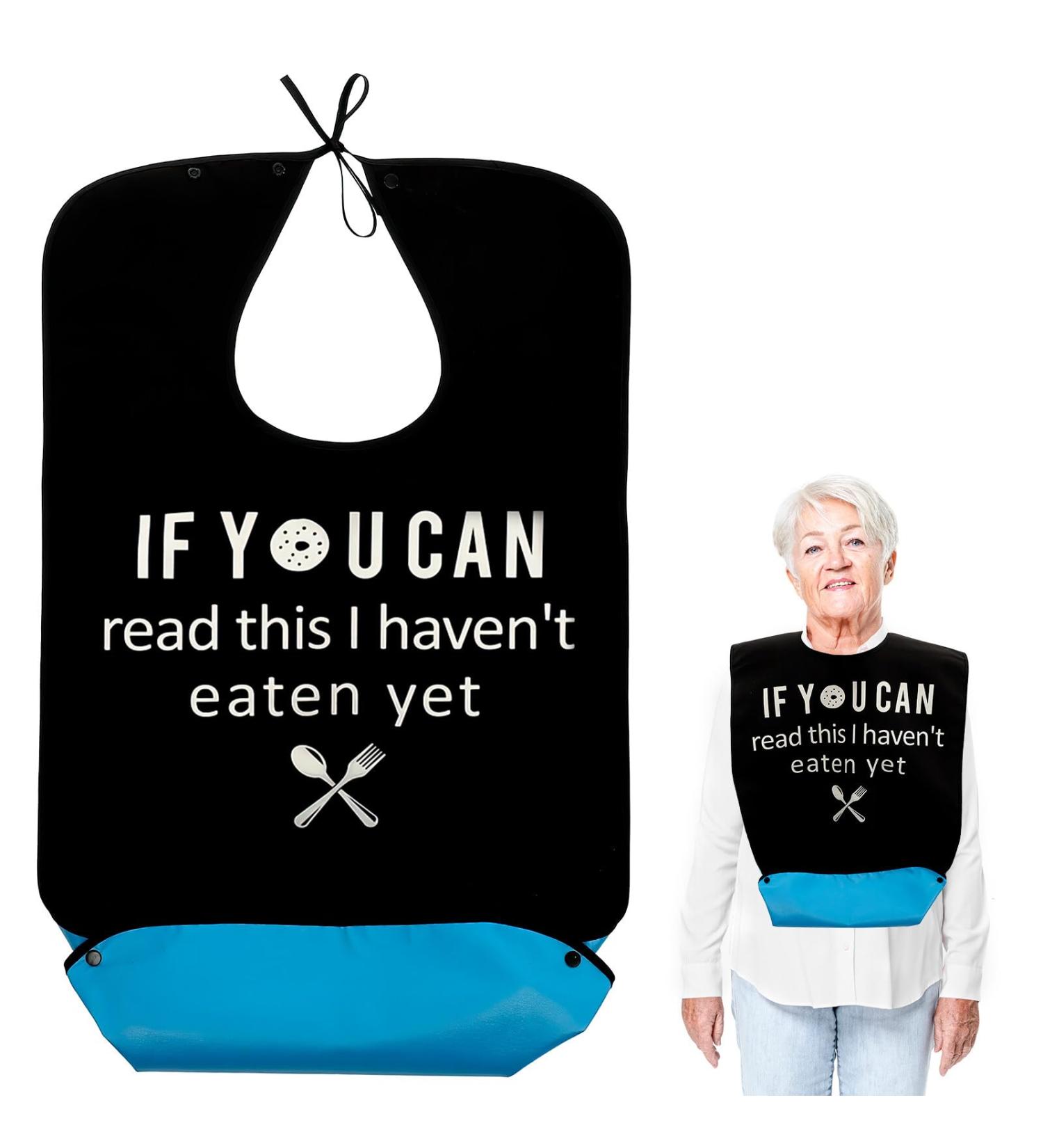 OUZHOU Washable Adult Bib with Crumb Catcher - Reusable Waterproof Clothing Protector for Men, Women, Elderly - Funny Design - Buy Online on GoSupps.com