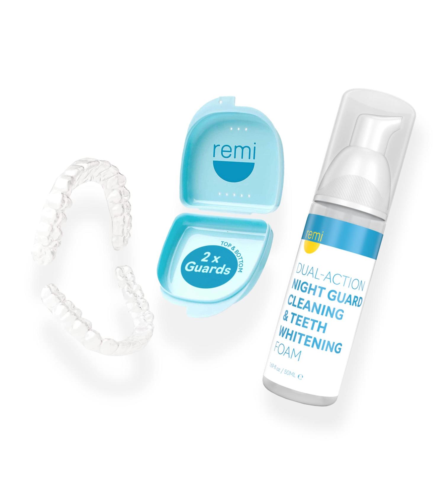 Remi at-Home Two Custom Night Guards Set with Whitening Cleaner - Top and Bottom Mouthguards for Best Fit and Whitening + Whitening Foam - 50mL (2 Guards) - Buy Online on GoSupps.com