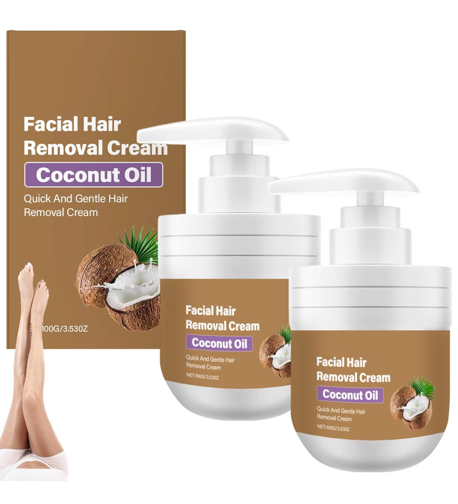  homomdy Facial Hair Removal Cream with Coconut Oil for Upper Lip Chin Face and Body 2 Pack Soft Fast Effective Painless for Smooth No Irritation - Buy Online on GoSupps.com