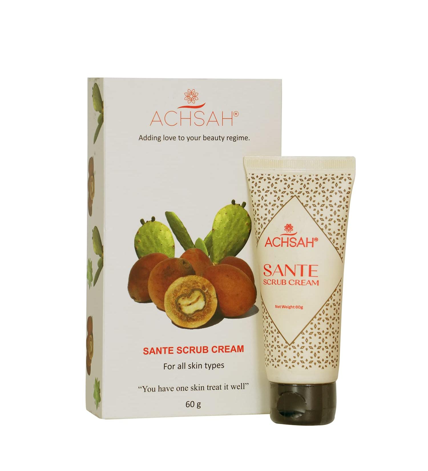 ACHSAH Sante Scrub Cream with Vitamin E - Extra Hydrating 100% Vegan & Cruelty-Free Paraben-Free All Skin Types - 60gm/2.1 Oz - Buy Online on GoSupps.com