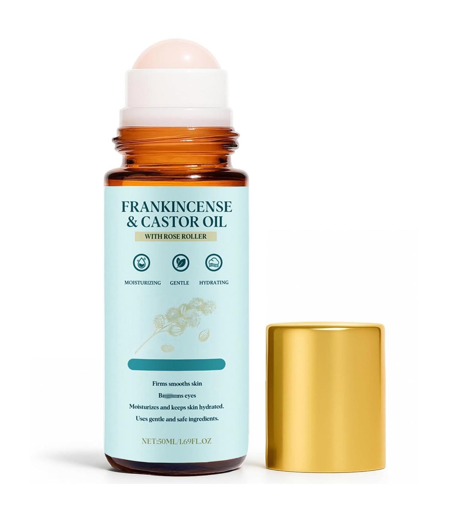 EHAUTO Frankincense and Castor Oil Rose Roller Cold-Pressed Castor Oil Roll-On with Removable Rose | Firms Smooths Skin Suitable for Face Neck Abdomen 50ML/1.7OZ (1) - Buy Online on GoSupps.com