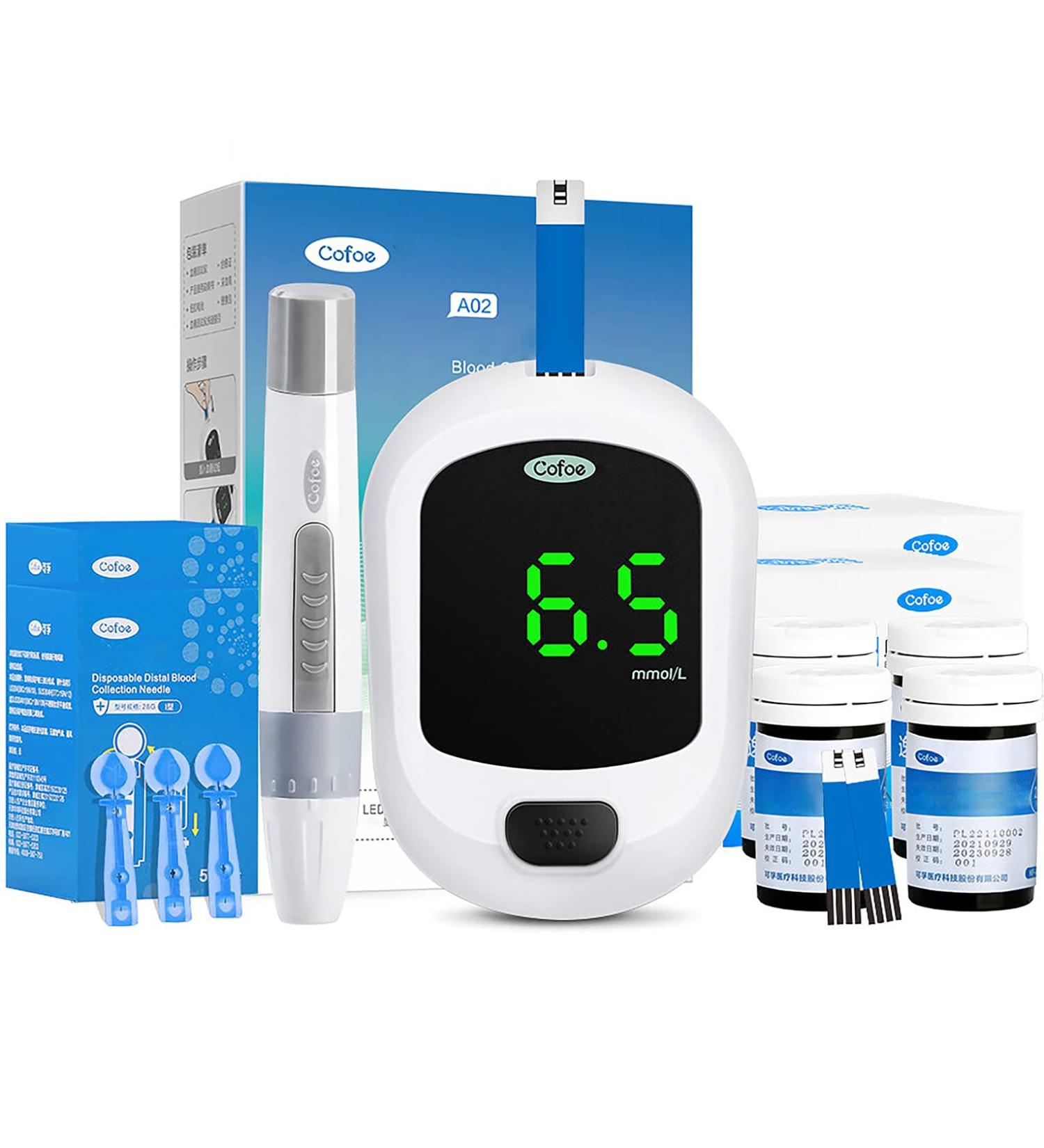 Cofoe Diabetes Testing Kit - Glucose Meter, 100 Test Strips, Lancets, Carrying Case - Buy Online on GoSupps.com