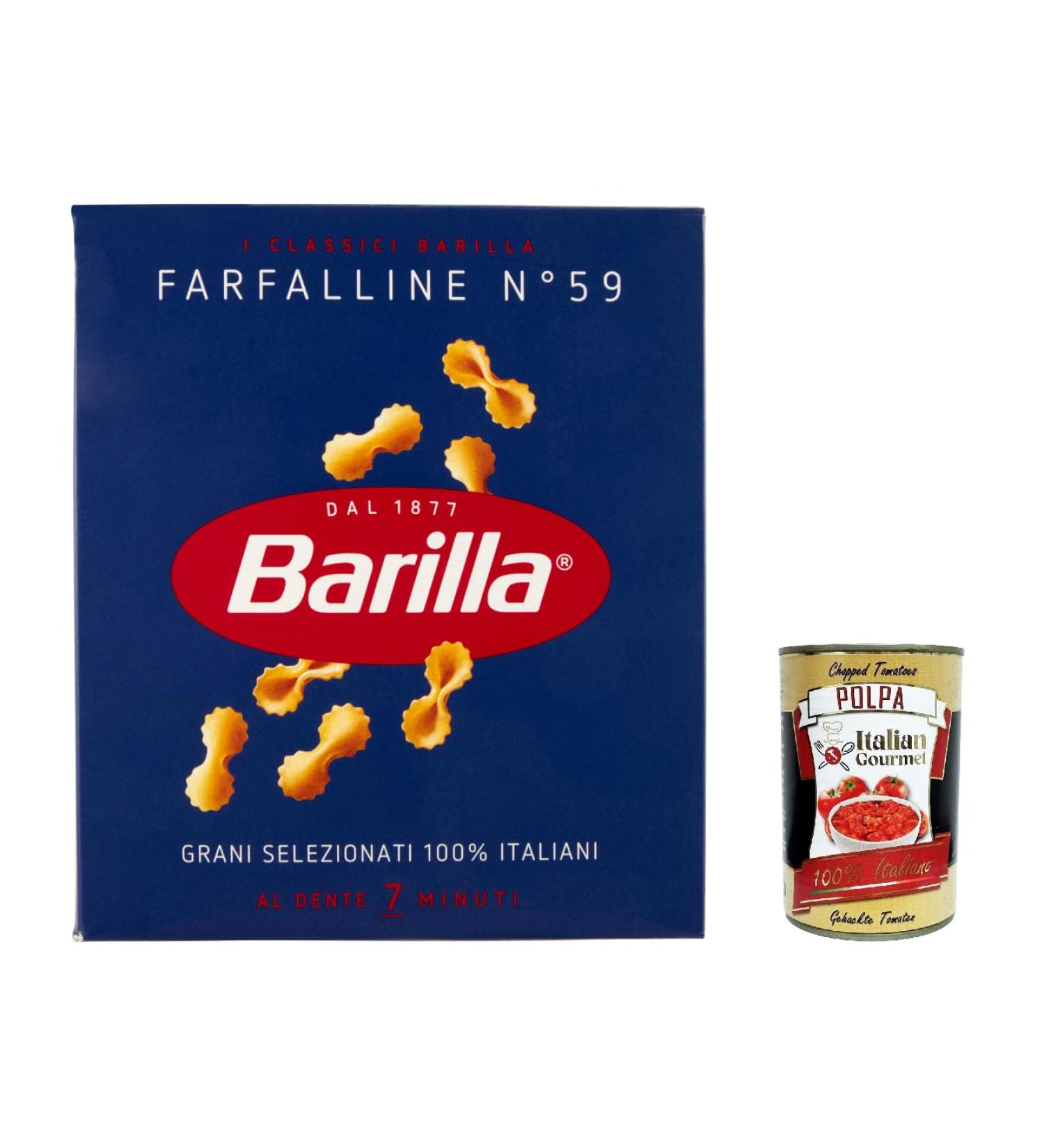  Italian Gourmet E.R. Barilla Farfalline Pack of 20 Italian pasta No. 59 500g + Italian gourmet polpa 400g - Buy Online on GoSupps.com