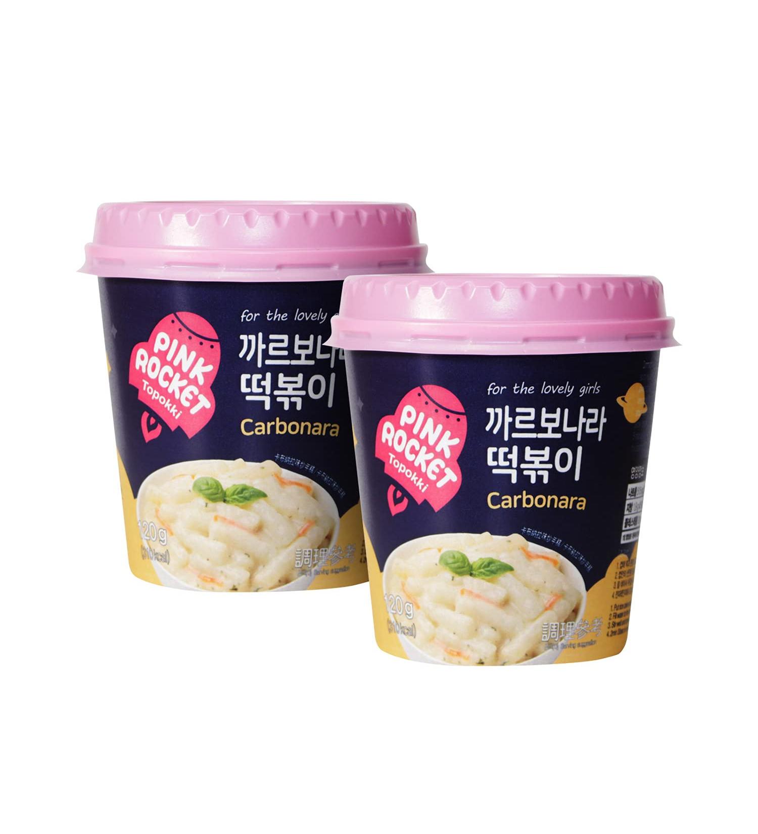 Tteokbokki Pink Rocket Korean Rice Cake Carbonara 120g - 2 Servings | Carbonara Flavor - Buy Online on GoSupps.com