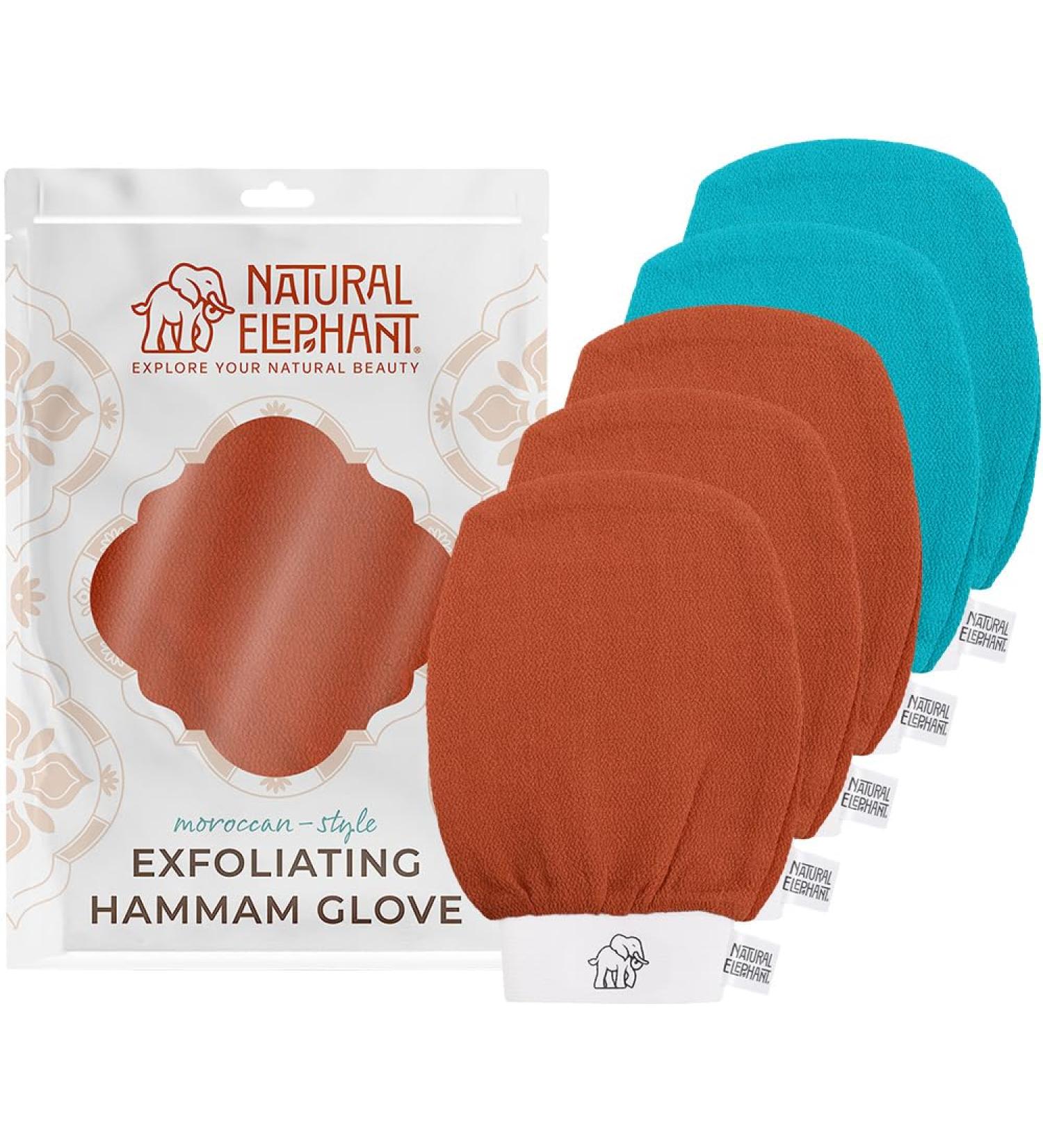 Natural Elephant Exfoliating Hammam Glove - Face and Body Exfoliator Mitt 5 and 10 Packs (3 Orange 2 Teal (Pack of 5)) - Buy Online on GoSupps.com