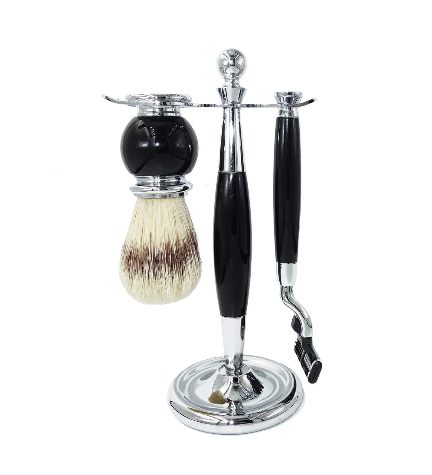 Buy Crody Simplicity Men's Stainless Steel Shaving Brush Set - Classic Black Acrylic Handle & Razor Stand | International Shipping Available - Buy Online on GoSupps.com