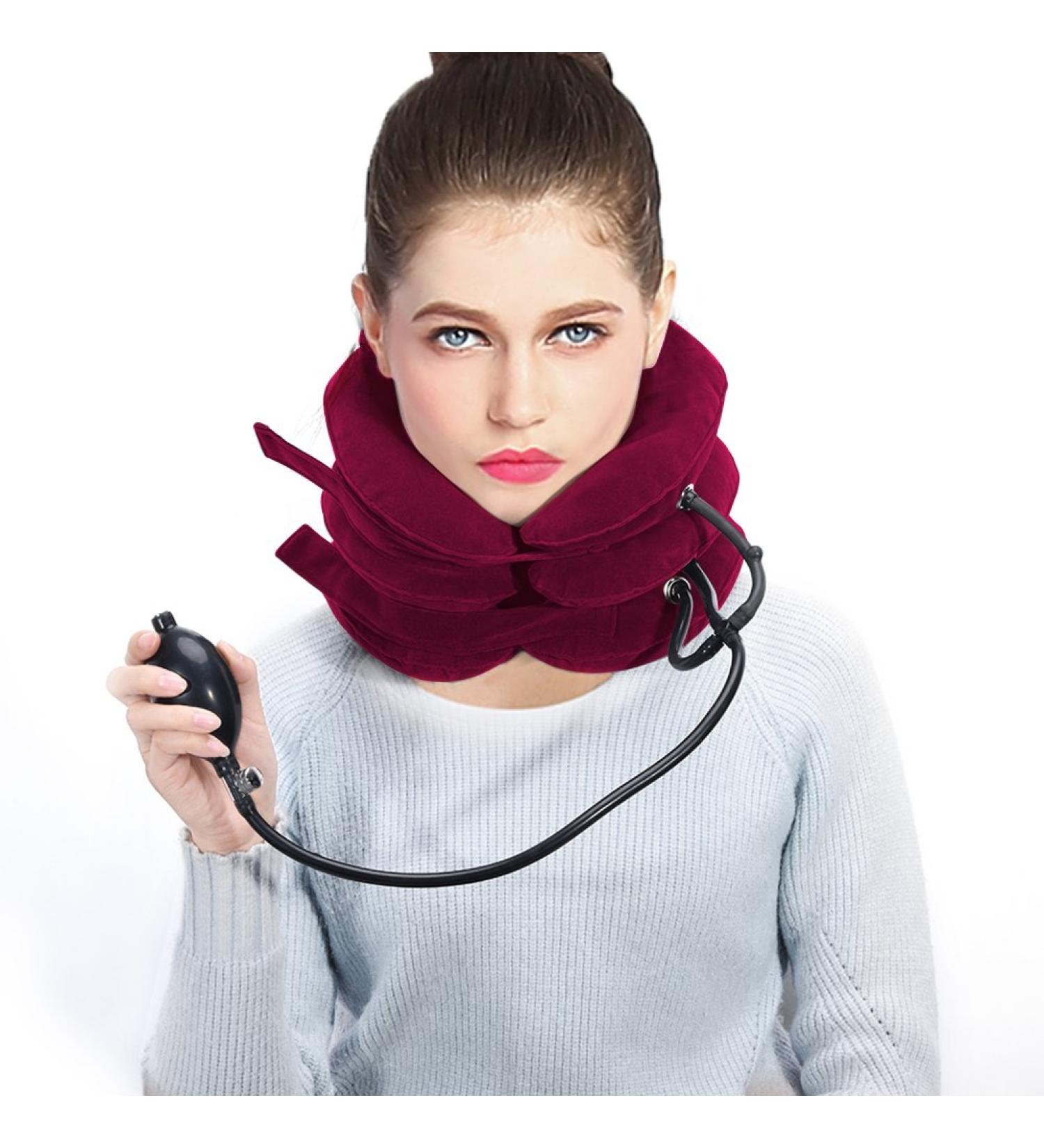 Cervical Neck Traction Device - Soft U-Shaped PVC Cushion for Spine Alignment & Chronic Neck Pain Relief - Red - Buy Online on GoSupps.com