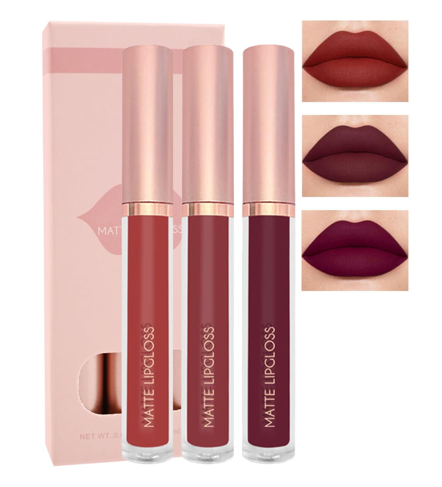 Lestpola Liquid lipstick set 3 pieces nude pink ruby red highly pigmented 24 hours waterproof nonstick coating lip gloss lips makeup set for women Set D3 pieces - Buy Online on GoSupps.com