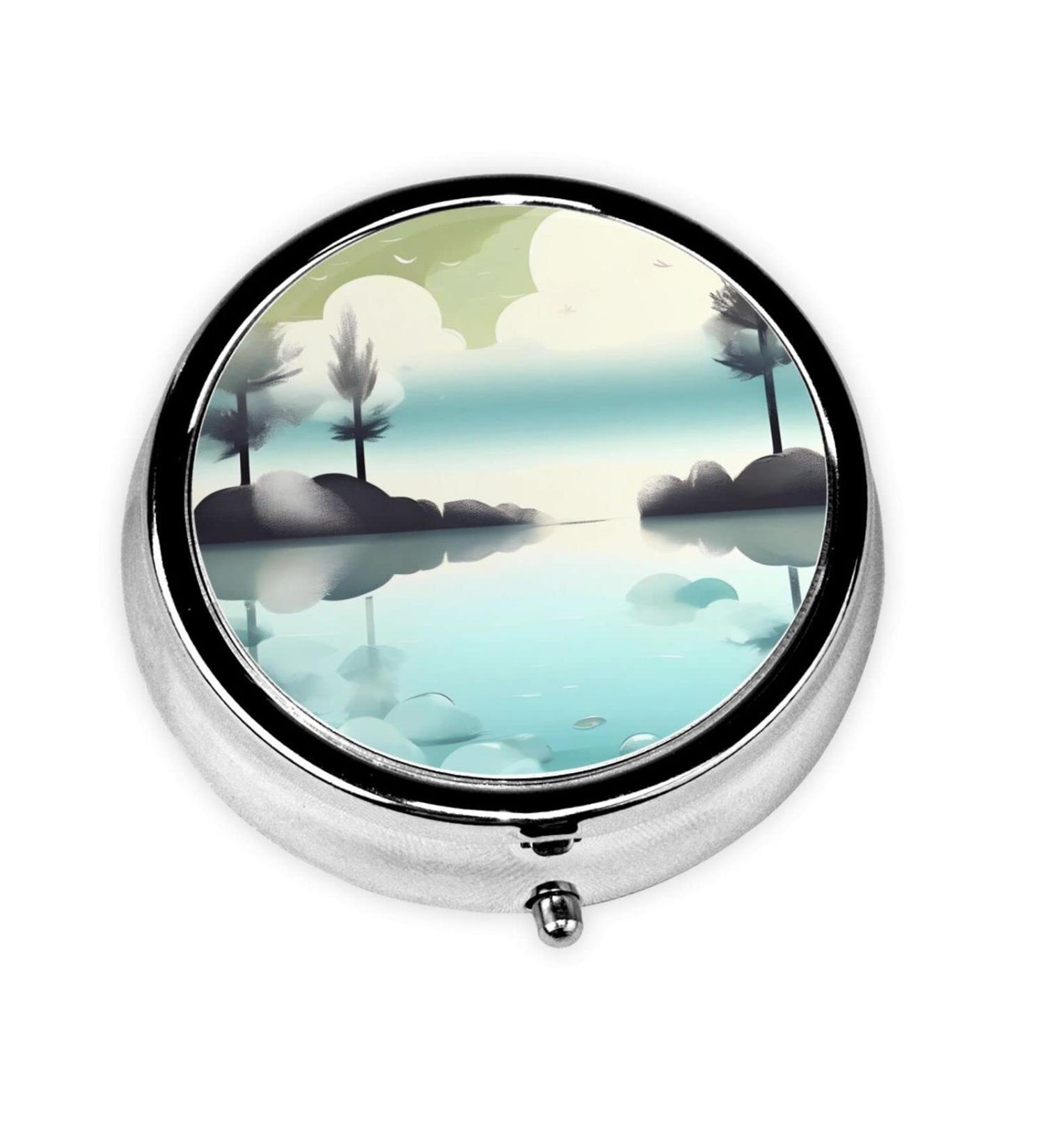 Tranquil Lakes Round Pill Box | 3 Compartment Portable Travel Organizer for Pills | Ideal for International Shipping - Buy Online on GoSupps.com